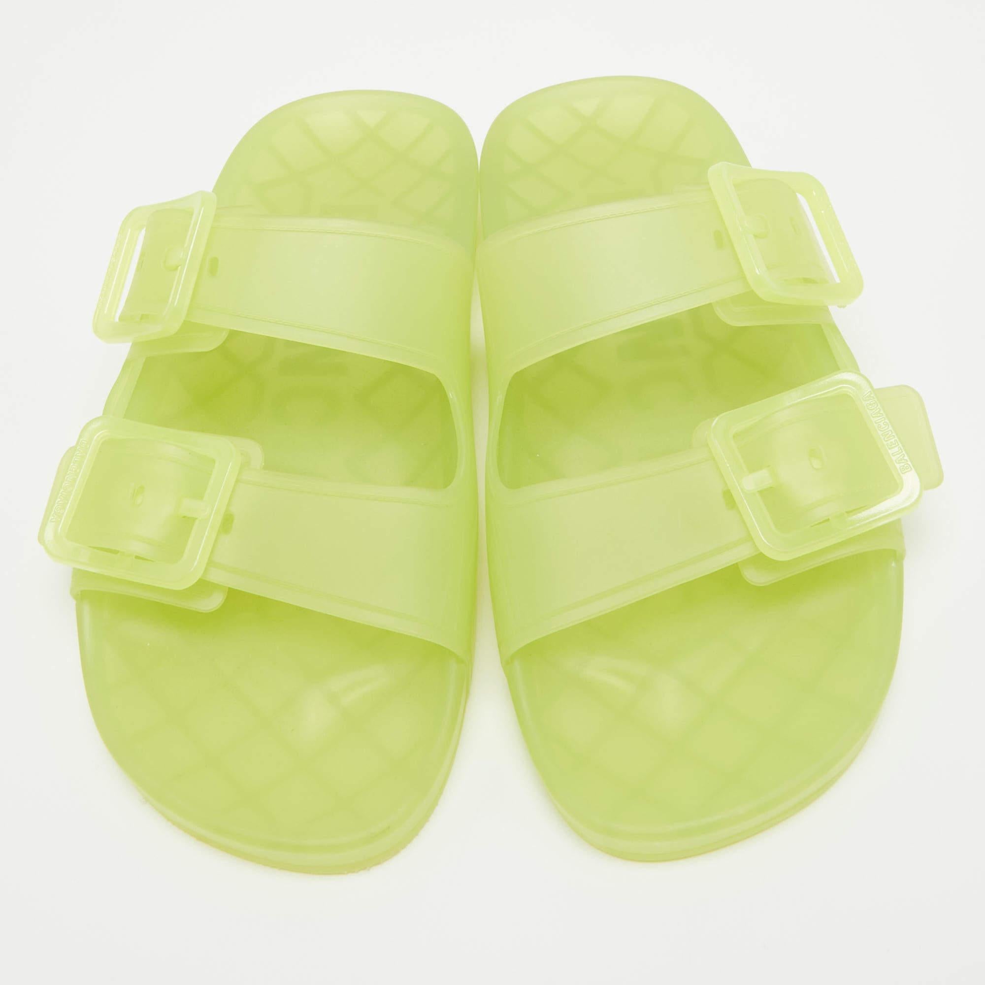 Green Balenciaga Neon Yellow Jelly Mallorca Slides Size 40
