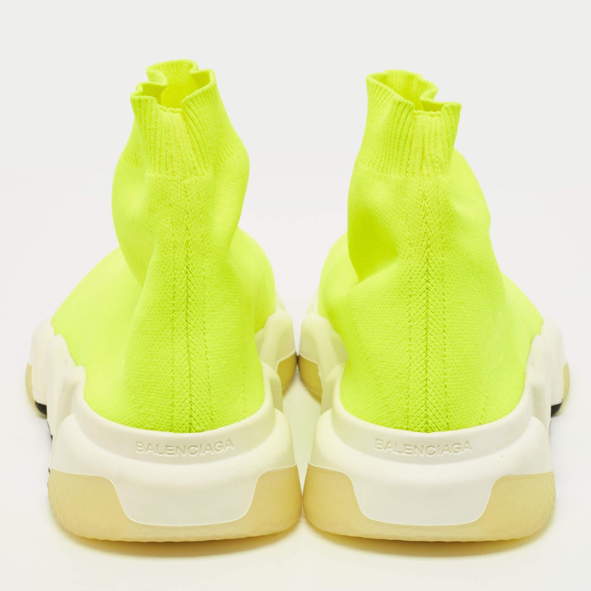 Balenciaga Neon Yellow Knit Fabric Speed Trainer Sneakers Size 39 For Sale 1