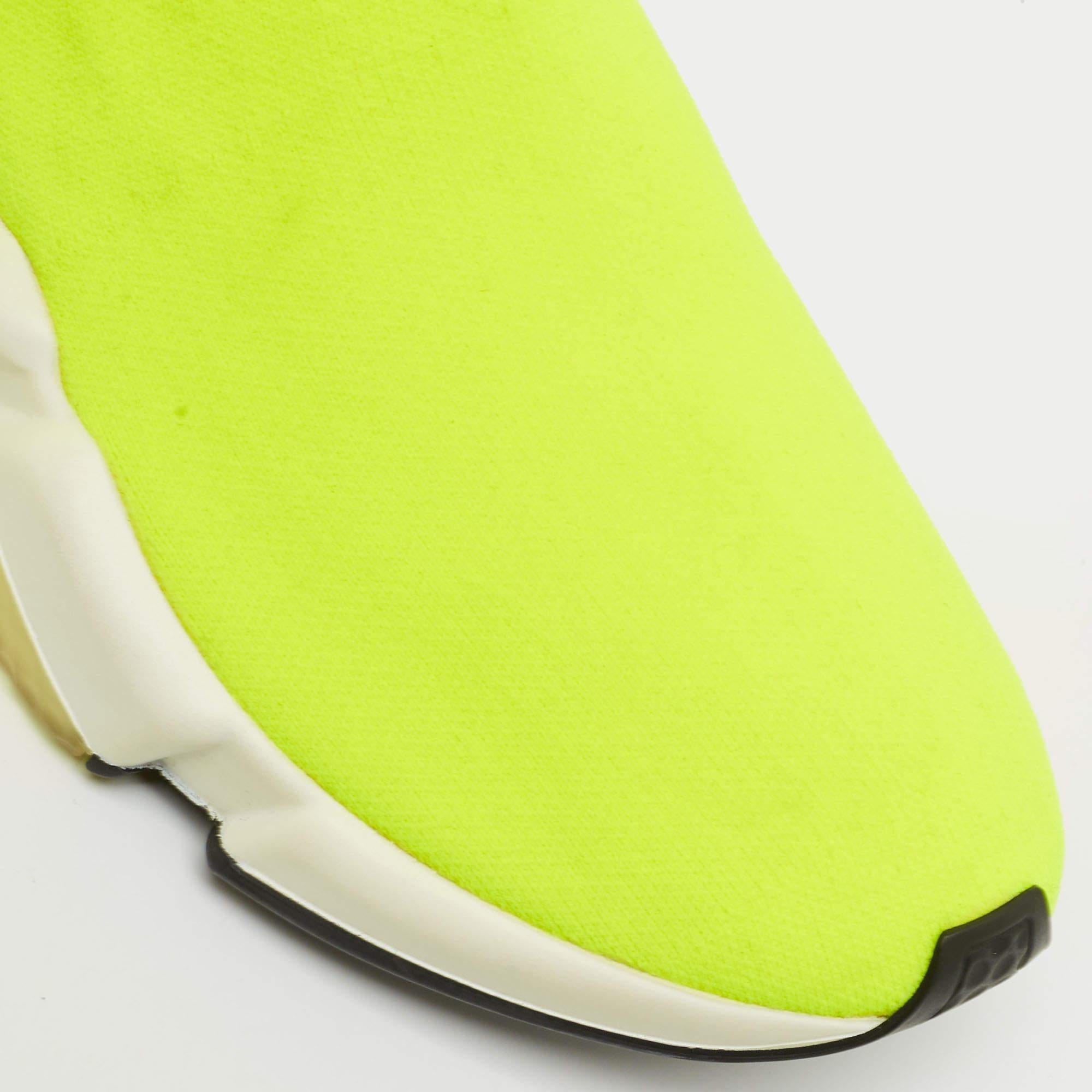 Balenciaga Neon Yellow Knit Fabric Speed Trainer Sneakers Size 39 For Sale 3