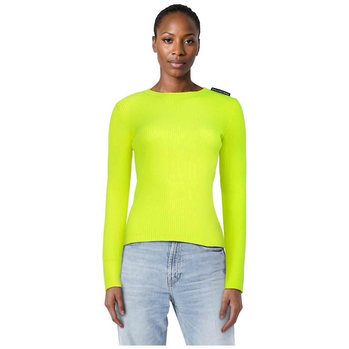 Balenciaga Neon Yellow Ribbed Knit Top Size S