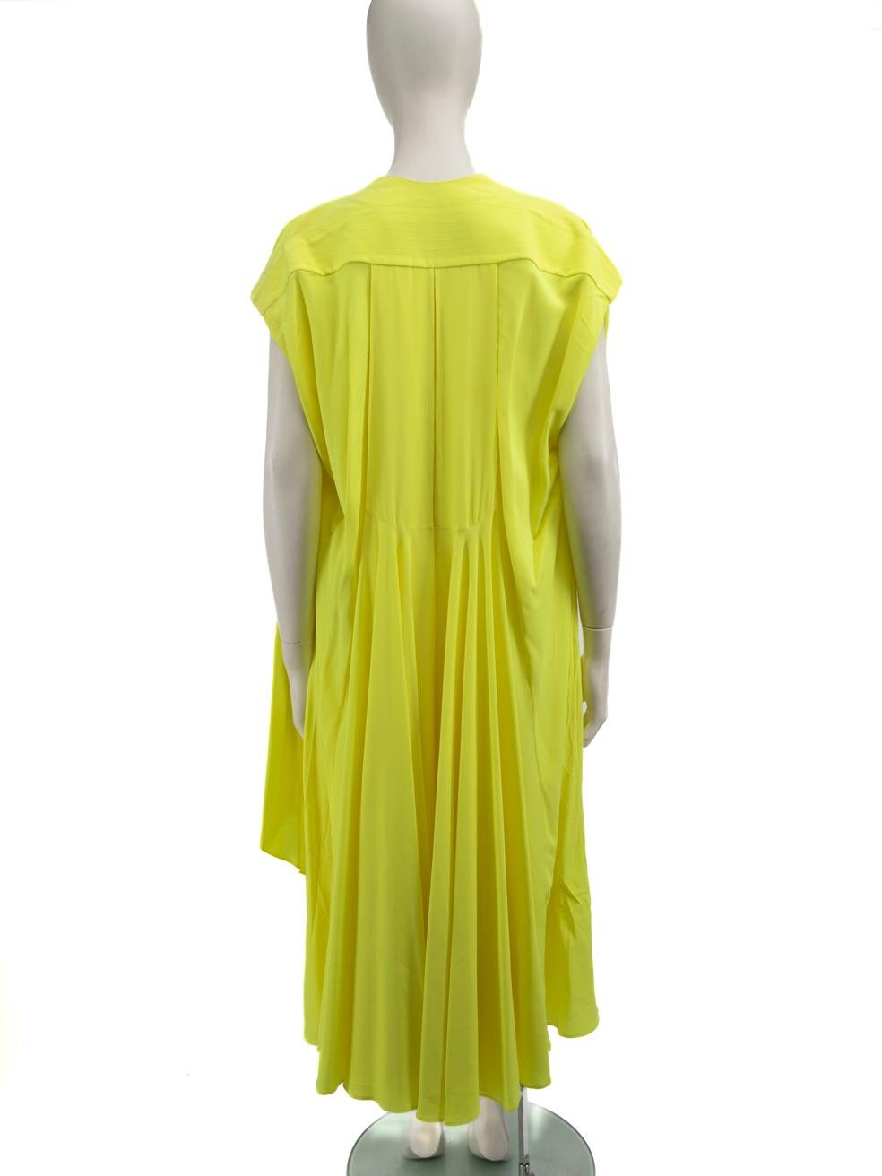 Balenciaga Neon Yellow Silk Draped Midi Dress Size XS In Good Condition In London, GB