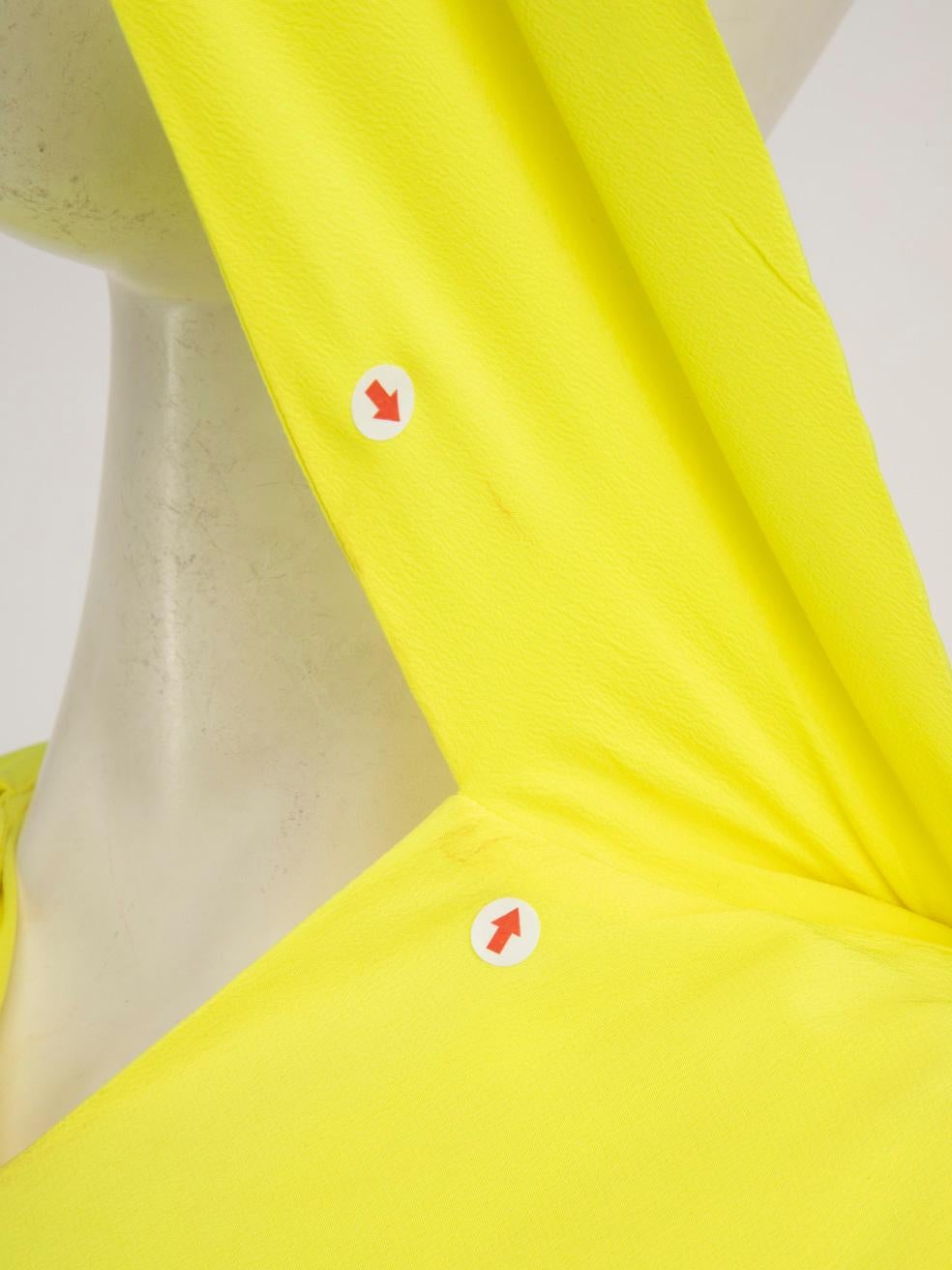 Balenciaga Neon Yellow Silk Draped Midi Dress Size XS 2