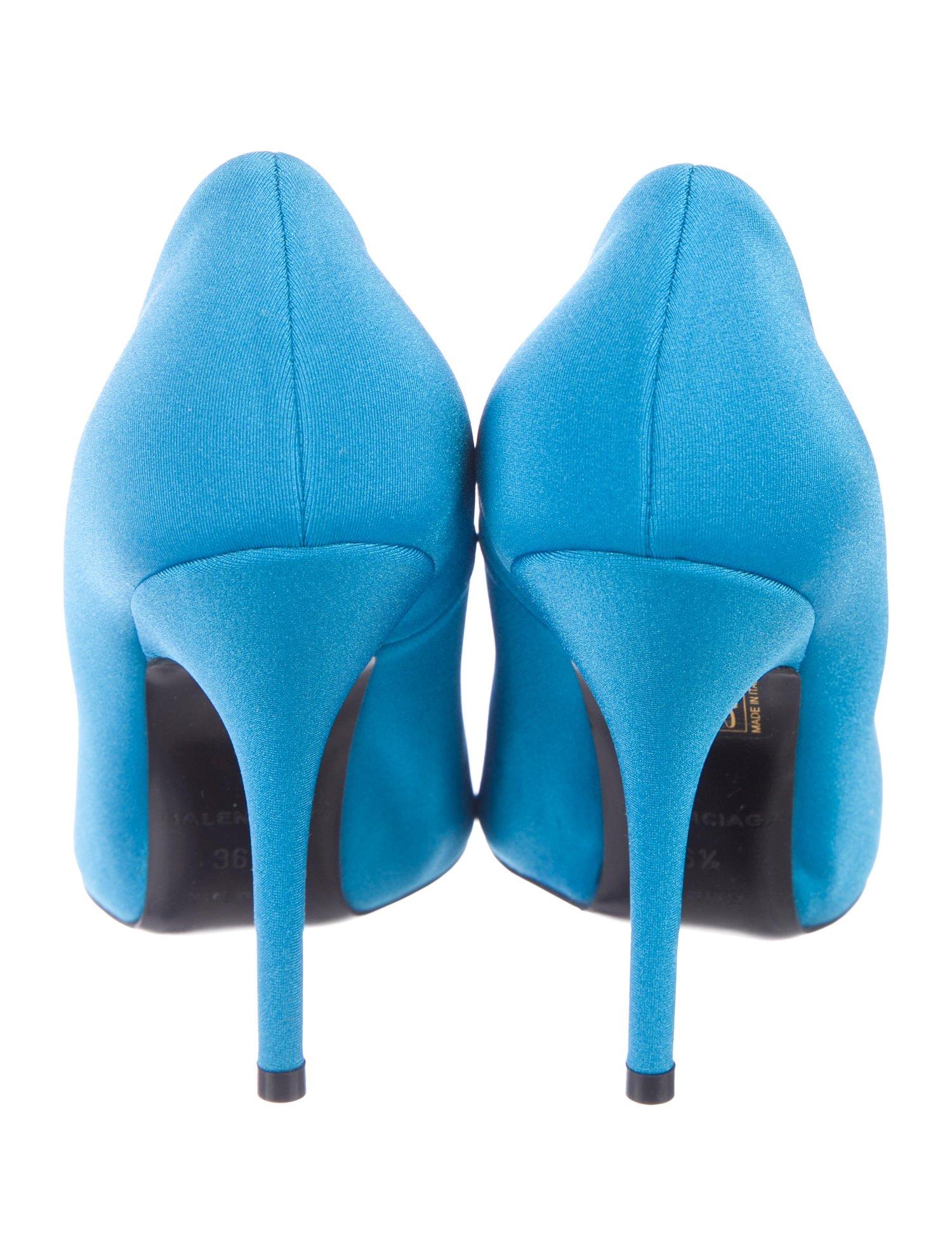Balenciaga NEW Blue Satin Fabric Sock Evening Heels Pumps in Box 1