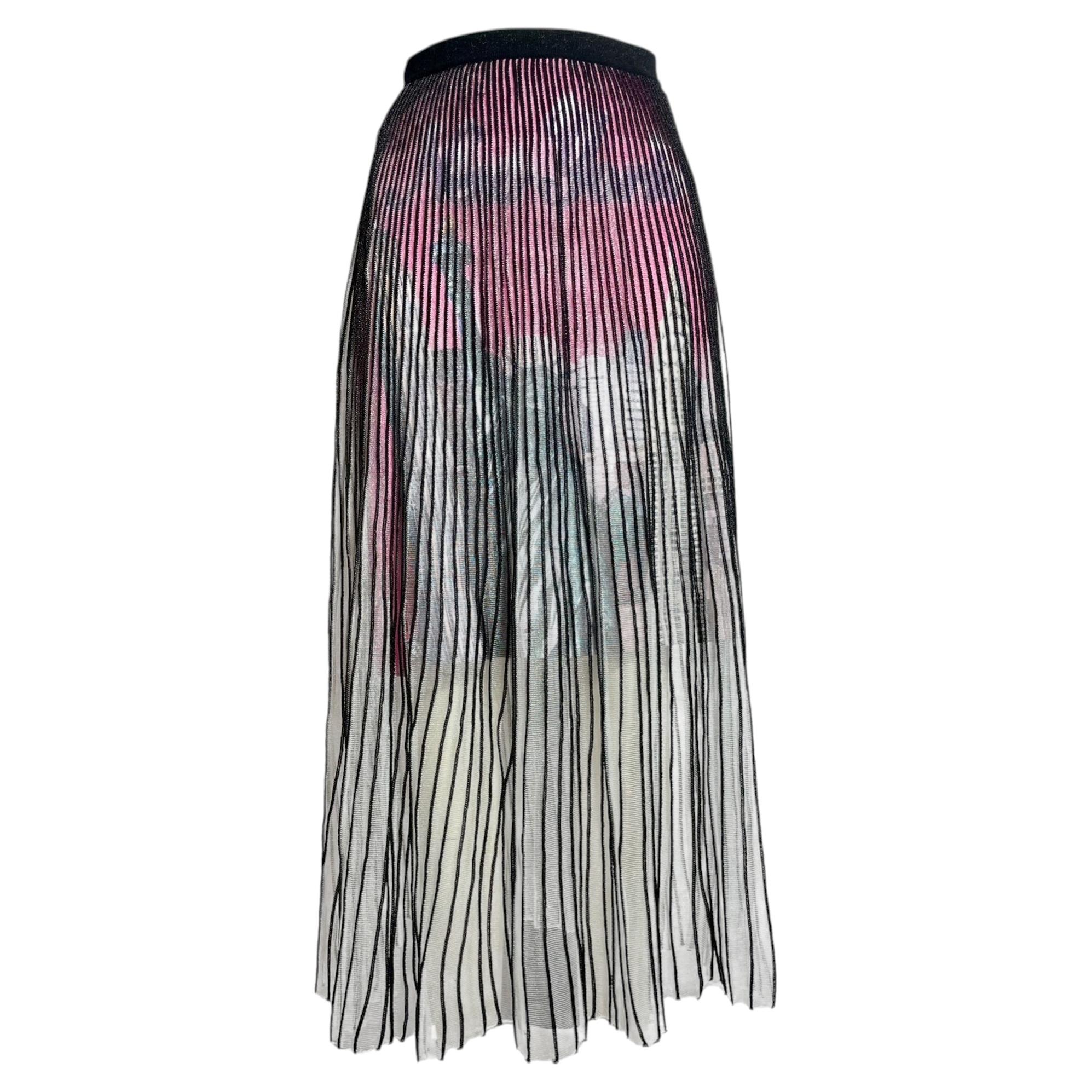 Balenciaga New York City Print Pleated Midi Skirt in Multicolor Viscose