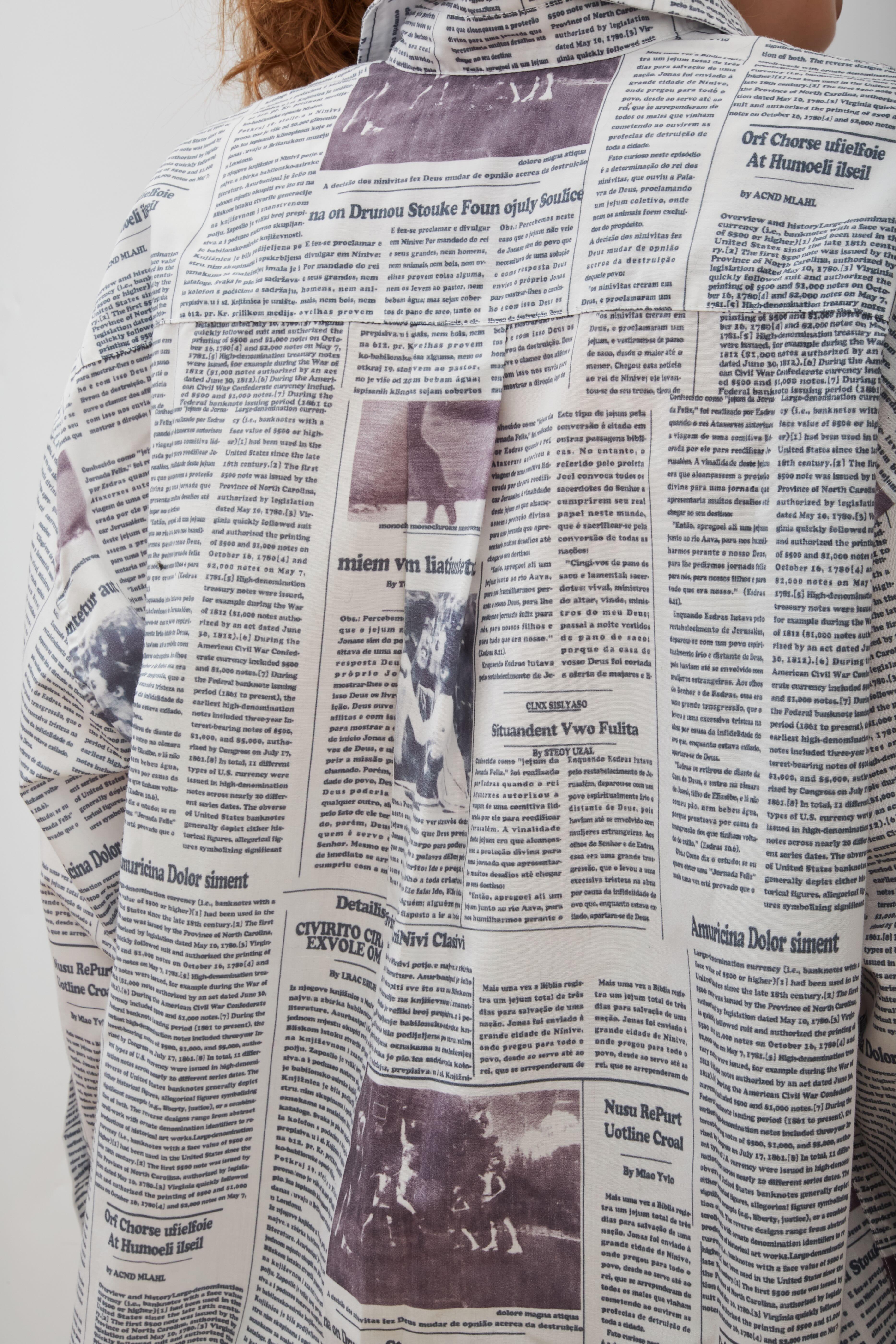 Gray Balenciaga Newspaper Print Button-down Long Sleeve Shirt (36) SS21