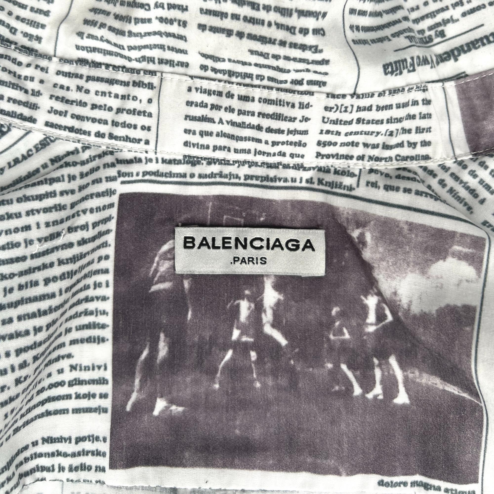 Women's or Men's Balenciaga Newspaper Print Button-down Long Sleeve Shirt (36) SS21