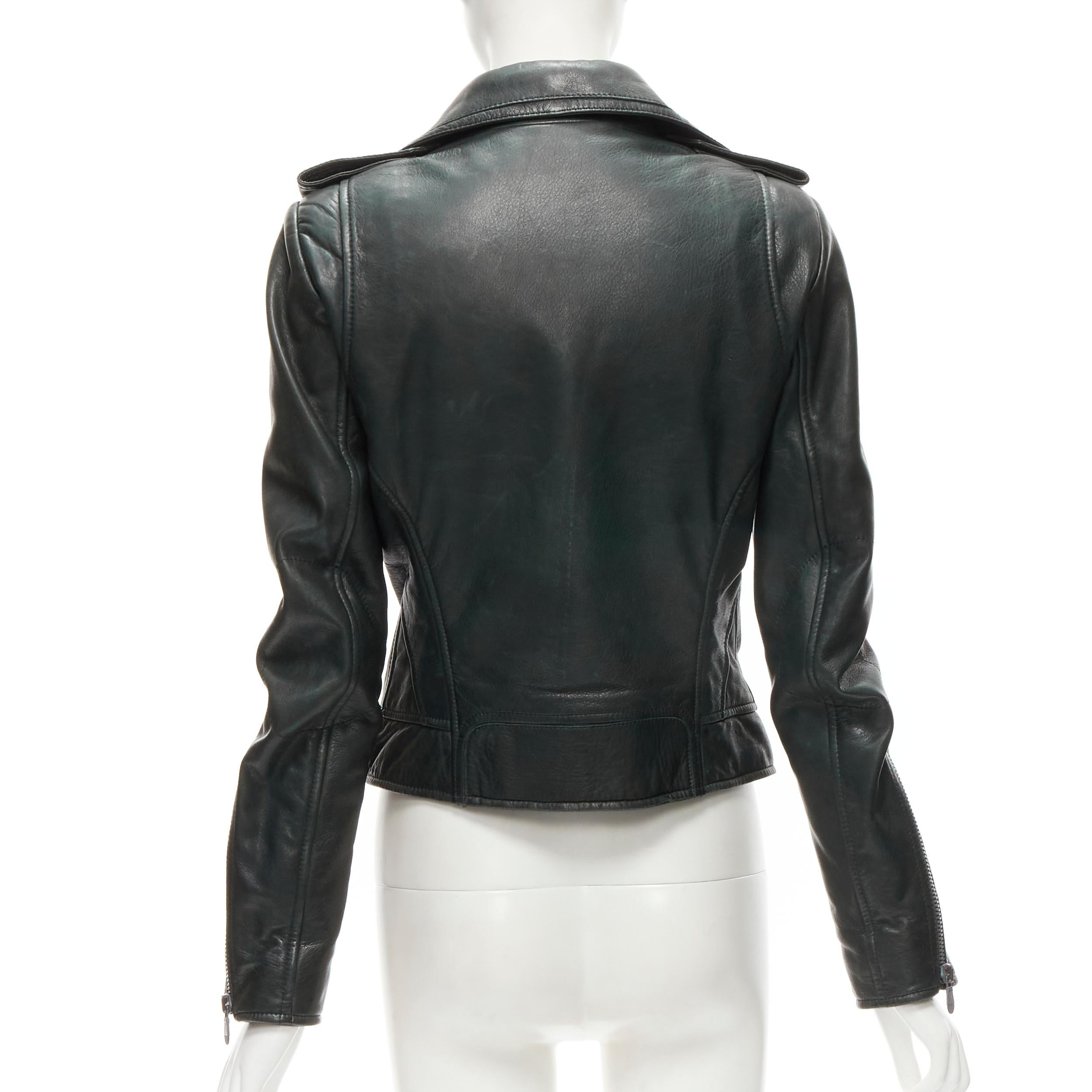 BALENCIAGA Nicholas Ghesquiere 2010 dark green tumbled leather biker jacket FR42 1