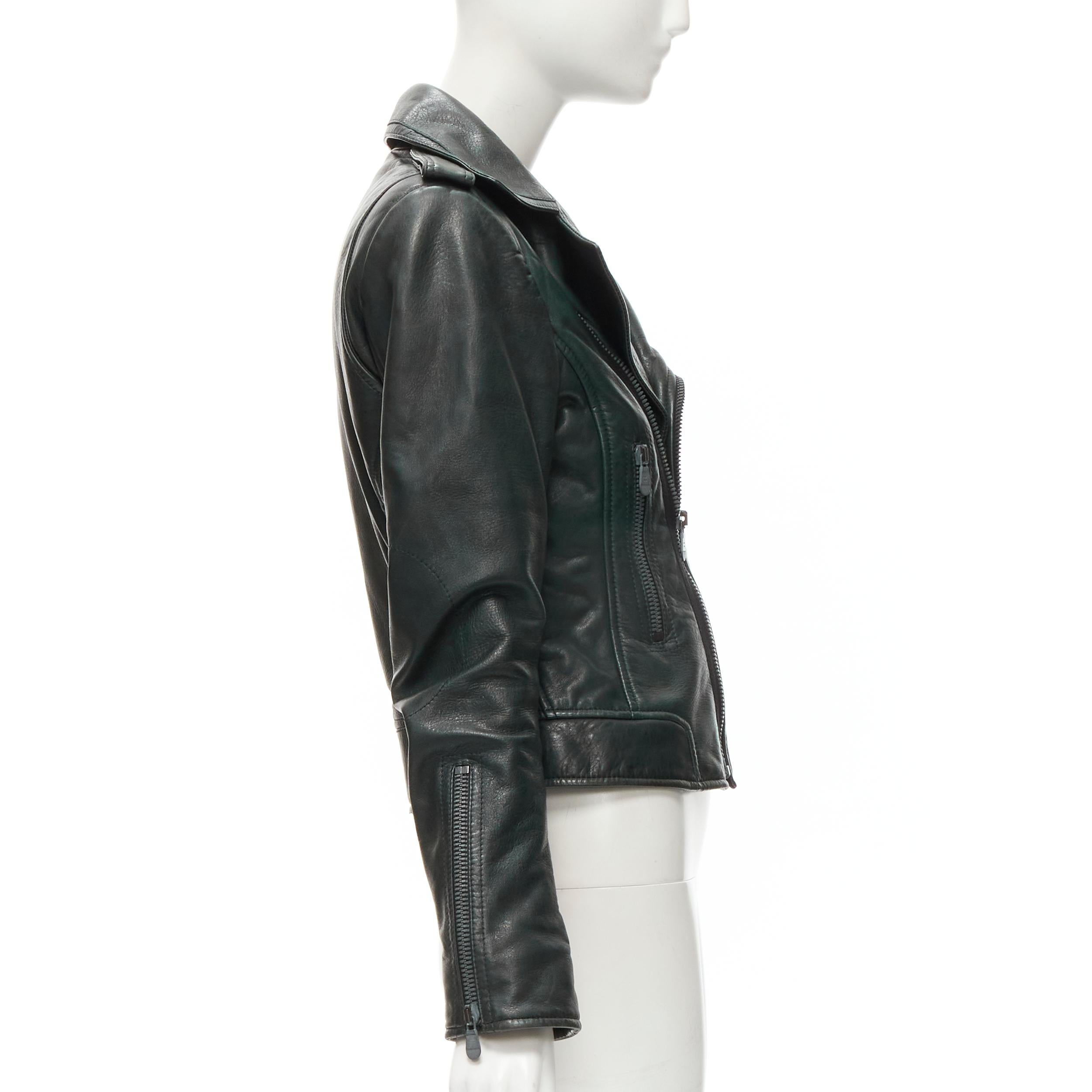 BALENCIAGA Nicholas Ghesquiere 2010 dark green tumbled leather biker jacket FR42 3