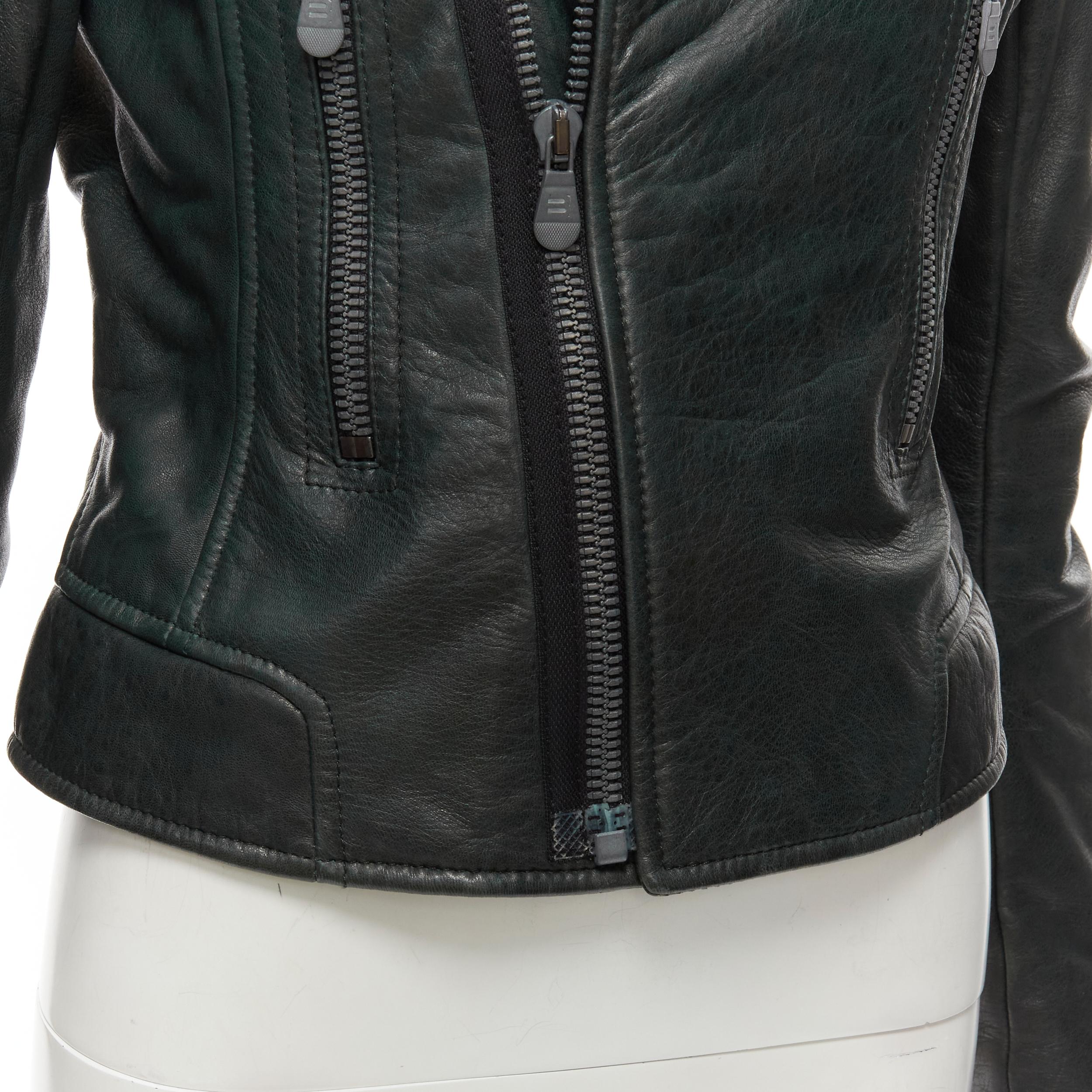 BALENCIAGA Nicholas Ghesquiere 2010 dark green tumbled leather biker jacket FR42 4