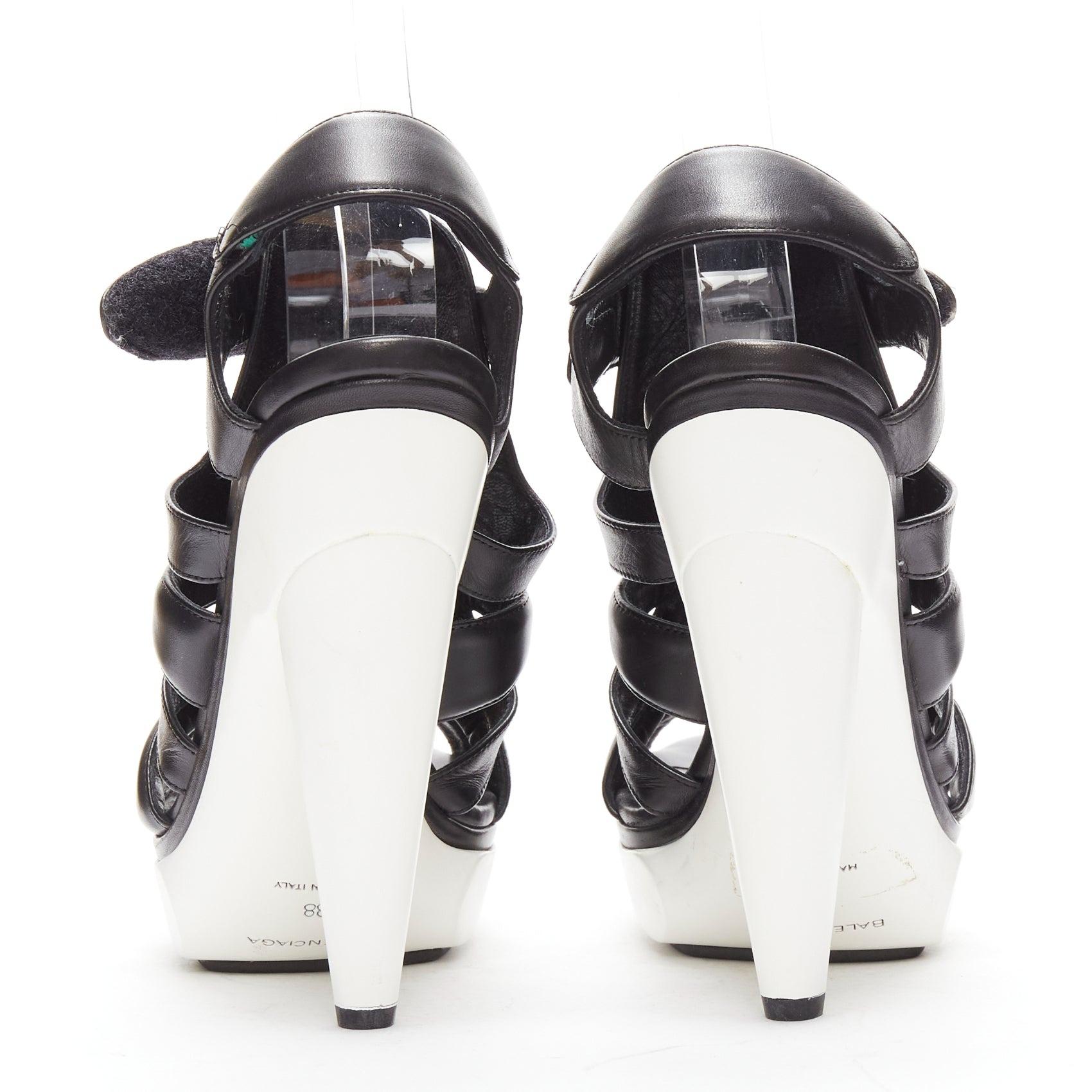 BALENCIAGA Nicholas Ghesquiere Runway black caged white chunky heels EU38 1