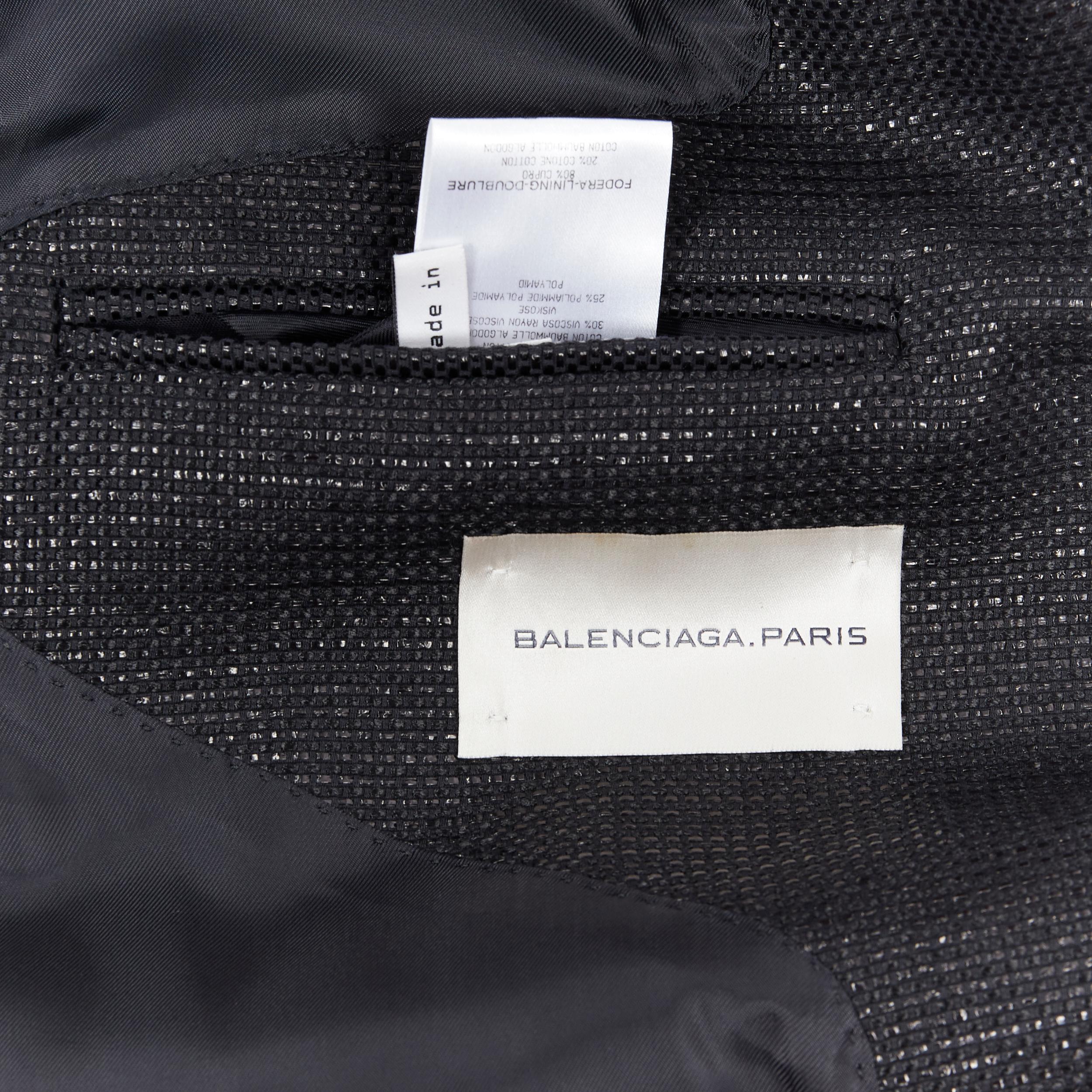BALENCIAGA NICOLAS GHESQUIERE 2008 black lacquared tweed long coat jacket XS 5