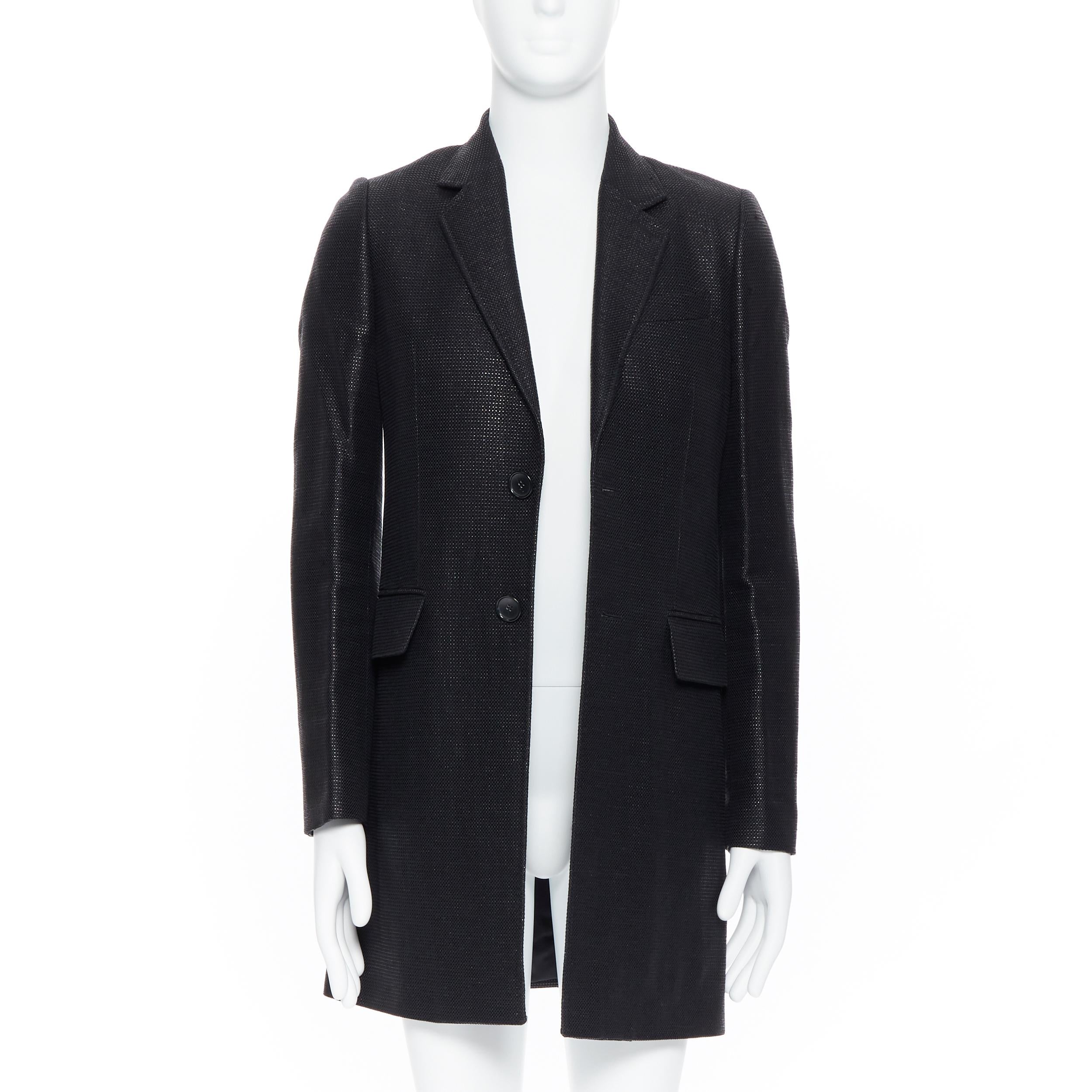 Black BALENCIAGA NICOLAS GHESQUIERE 2008 black lacquared tweed long coat jacket XS