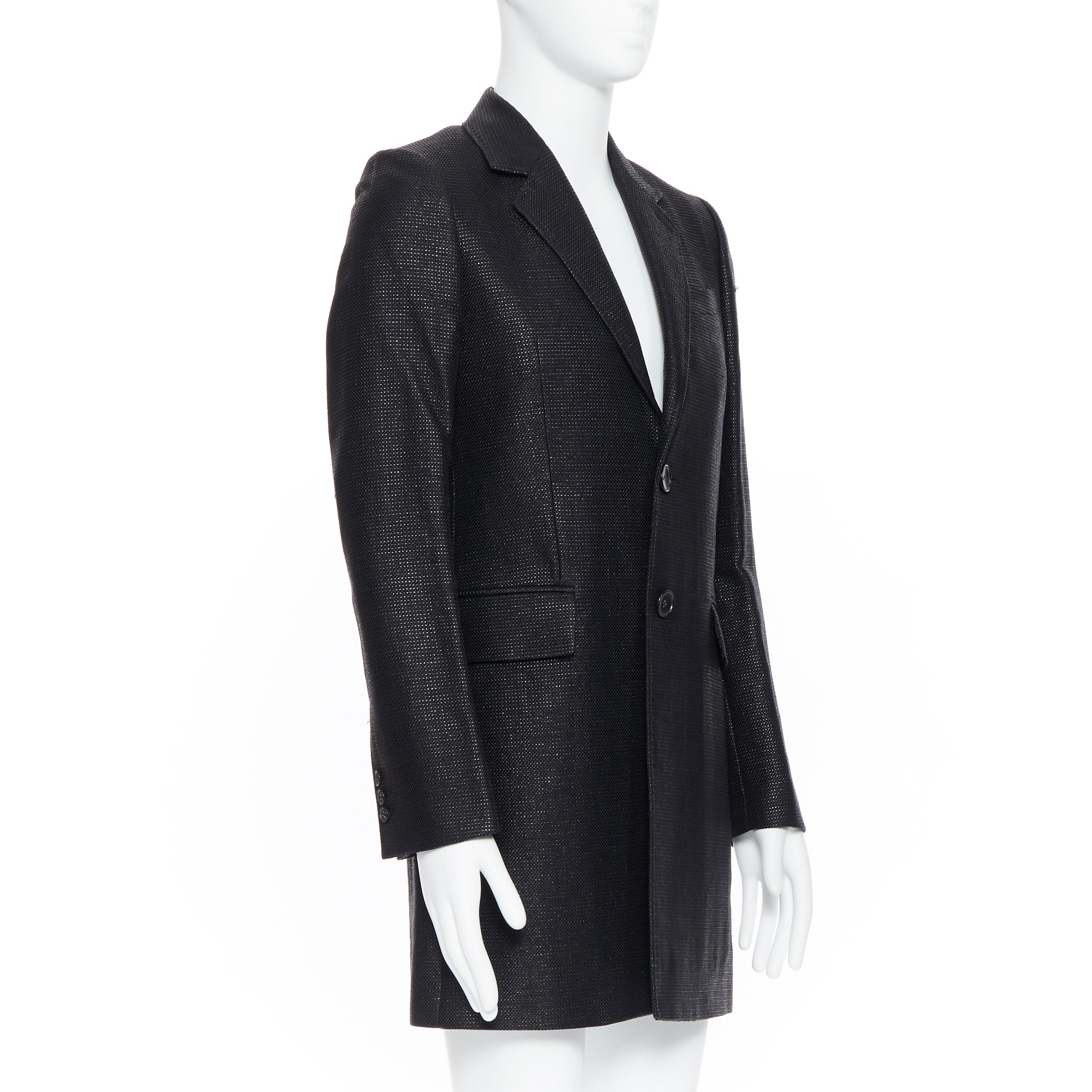 BALENCIAGA NICOLAS GHESQUIERE 2008 black lacquared tweed long coat jacket XS In Excellent Condition In Hong Kong, NT