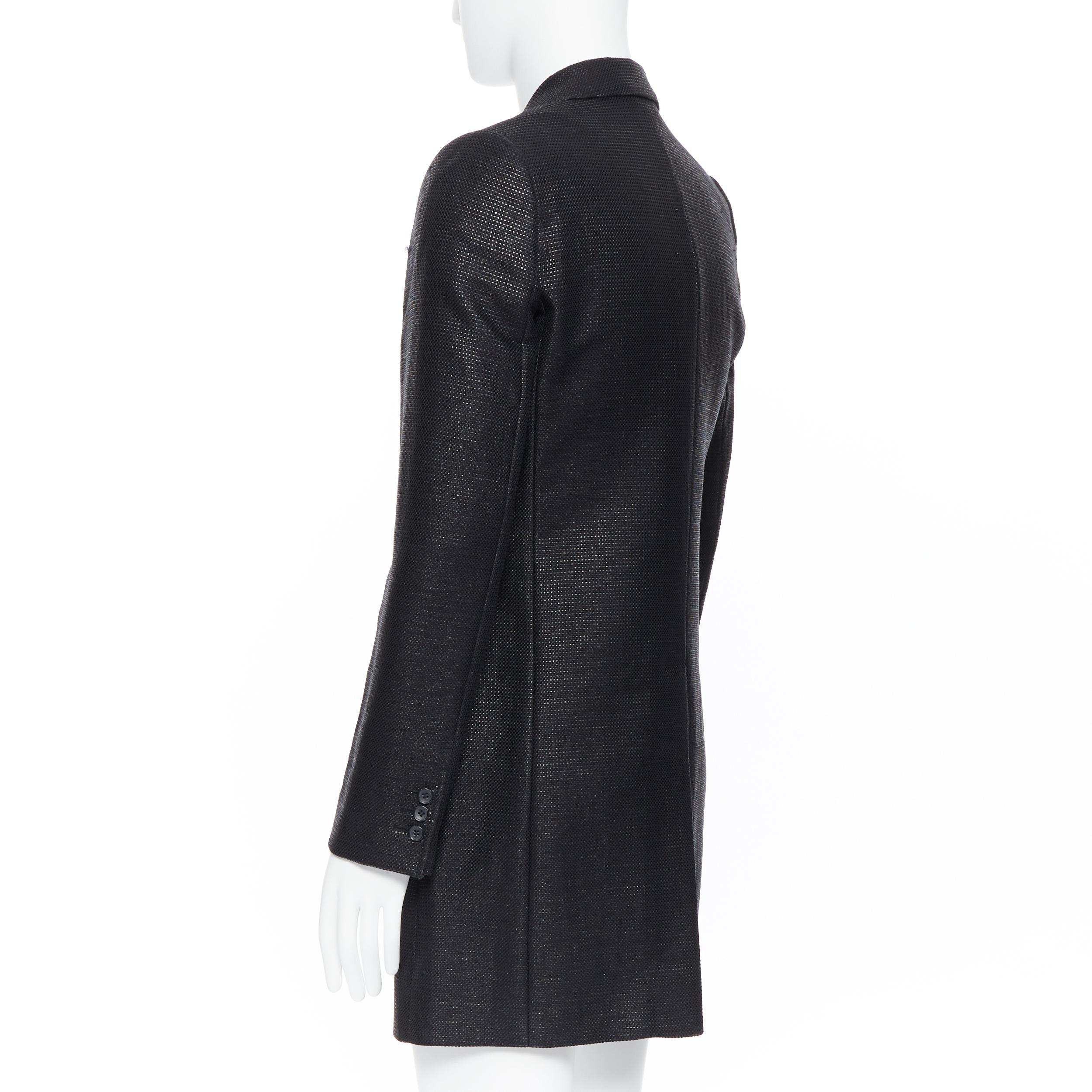 BALENCIAGA NICOLAS GHESQUIERE 2008 black lacquared tweed long coat jacket XS 2