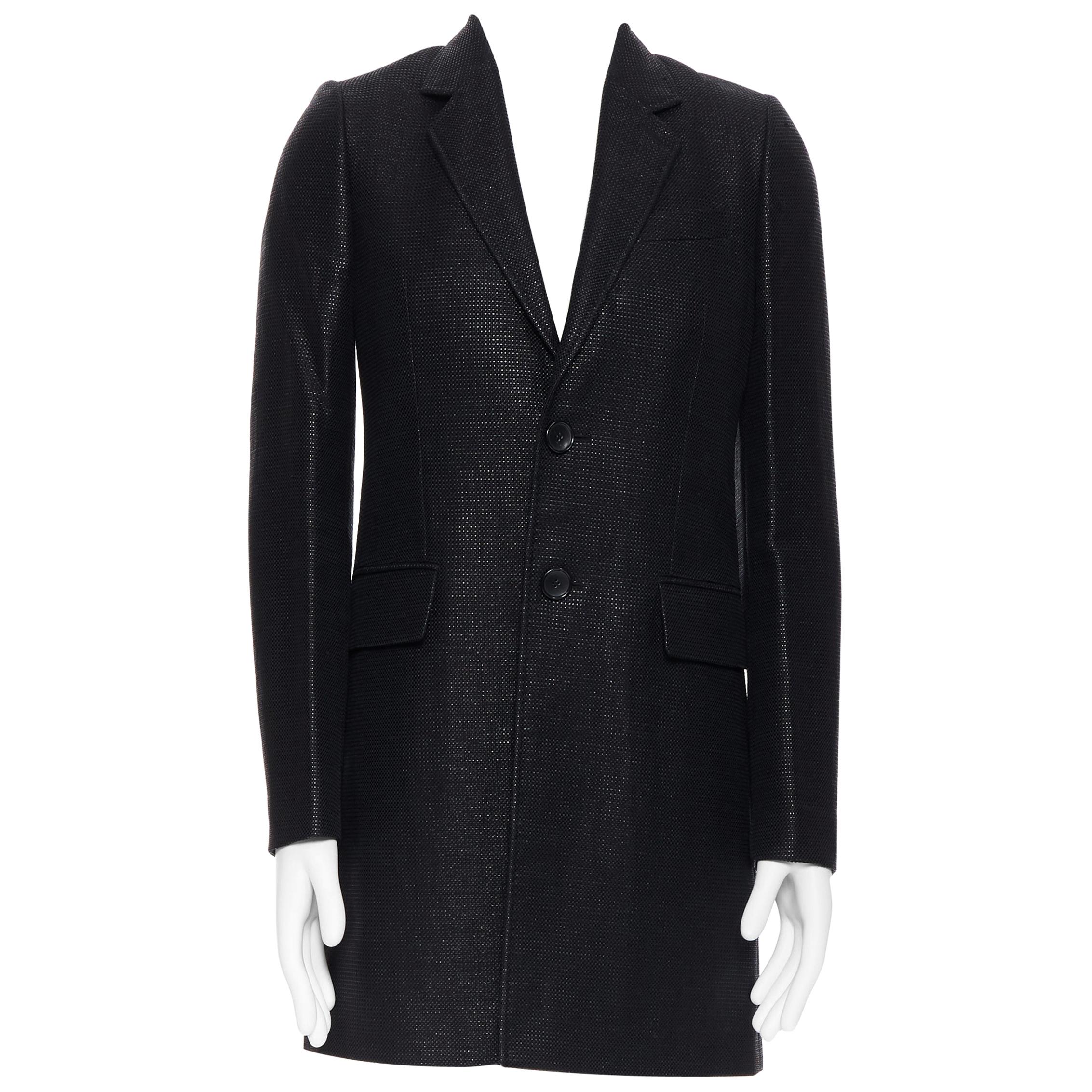 BALENCIAGA NICOLAS GHESQUIERE 2008 black lacquared tweed long coat jacket XS