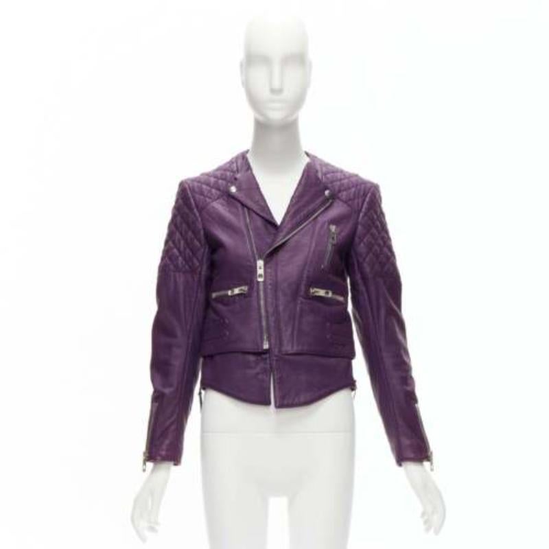 BALENCIAGA Nicolas Ghesquiere 2011 purple lambskin leather biker jacket FR38 M 5