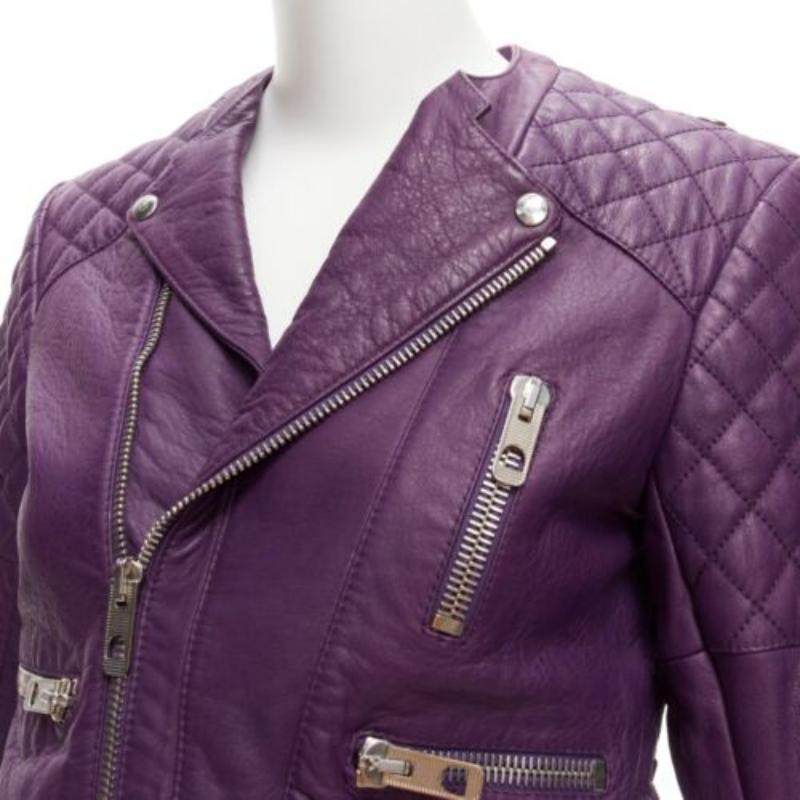 BALENCIAGA Nicolas Ghesquiere 2011 purple lambskin leather biker jacket FR38 M
Reference: TGAS/D00669
Brand: Balenciaga
Designer: Nicolas Ghesquiere
Collection: Leather
Material: Lambskin Leather
Color: Purple
Pattern: Solid
Closure: Zip
Lining: