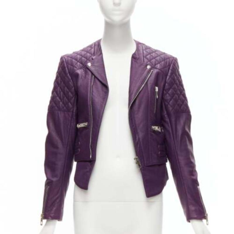 Black BALENCIAGA Nicolas Ghesquiere 2011 purple lambskin leather biker jacket FR38 M