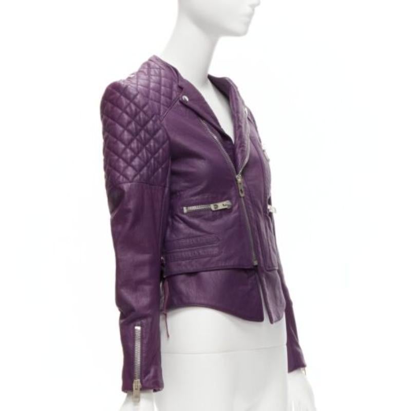 BALENCIAGA Nicolas Ghesquiere 2011 purple lambskin leather biker jacket FR38 M In Good Condition In Hong Kong, NT