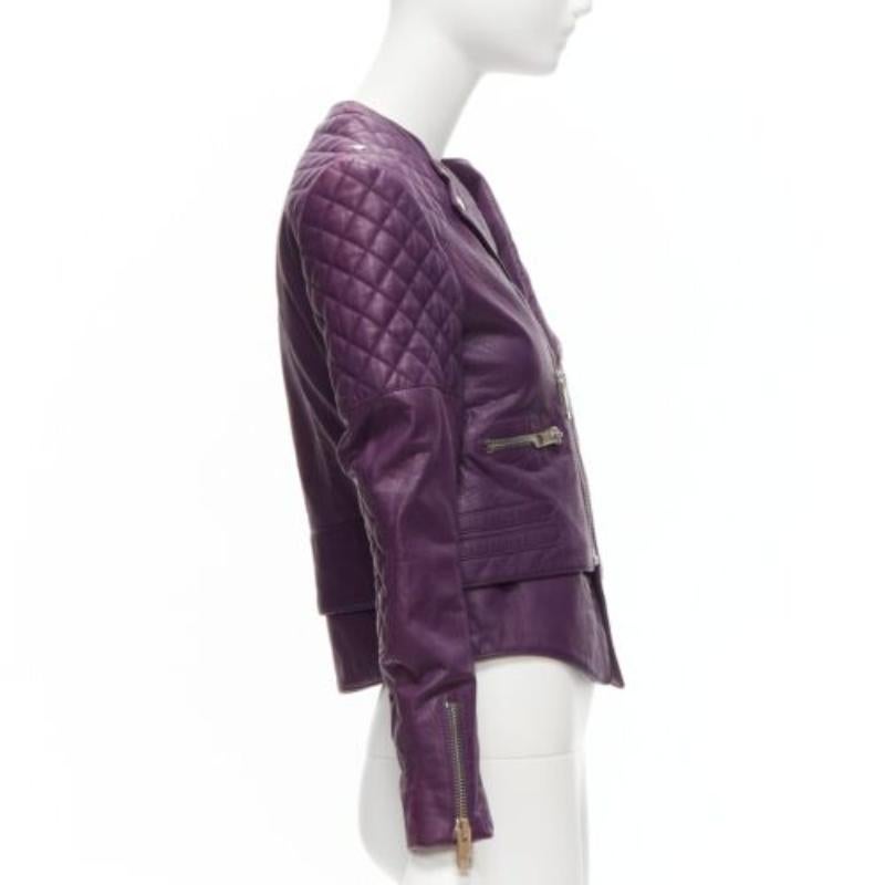 Women's BALENCIAGA Nicolas Ghesquiere 2011 purple lambskin leather biker jacket FR38 M