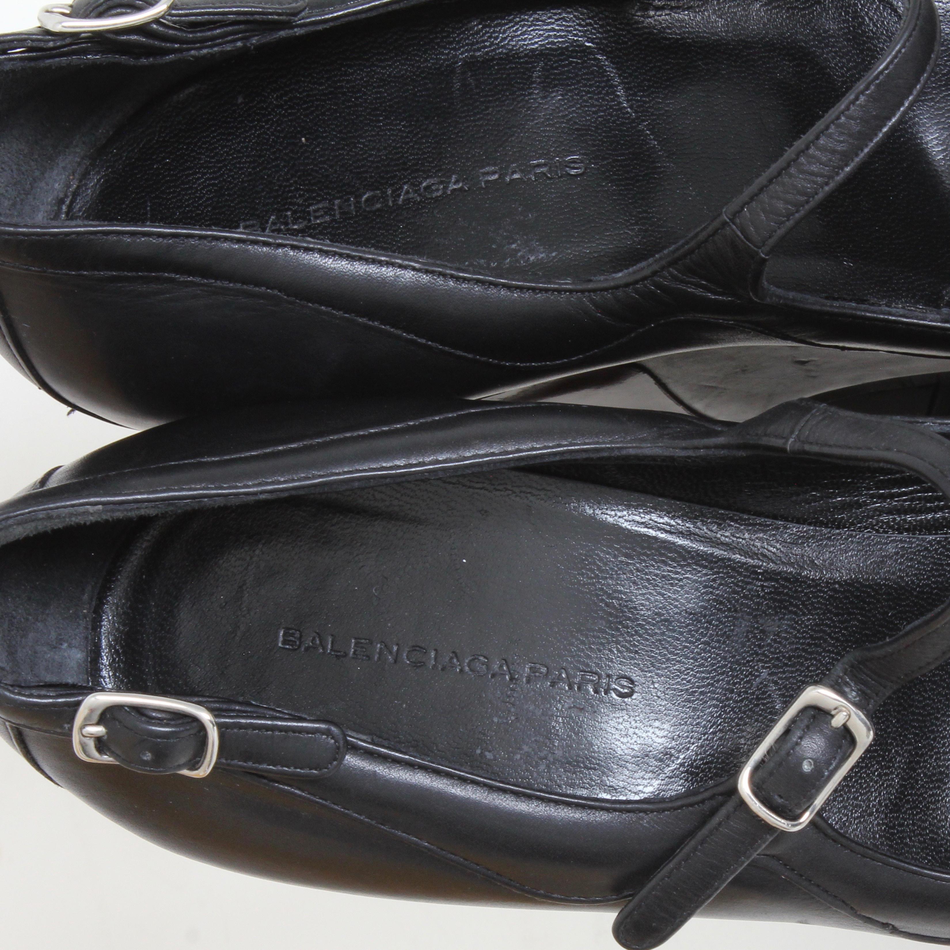 Balenciaga Nicolas Ghesquière Mary Jane Platforms Wood Black Leather F/W 06 38 en vente 4