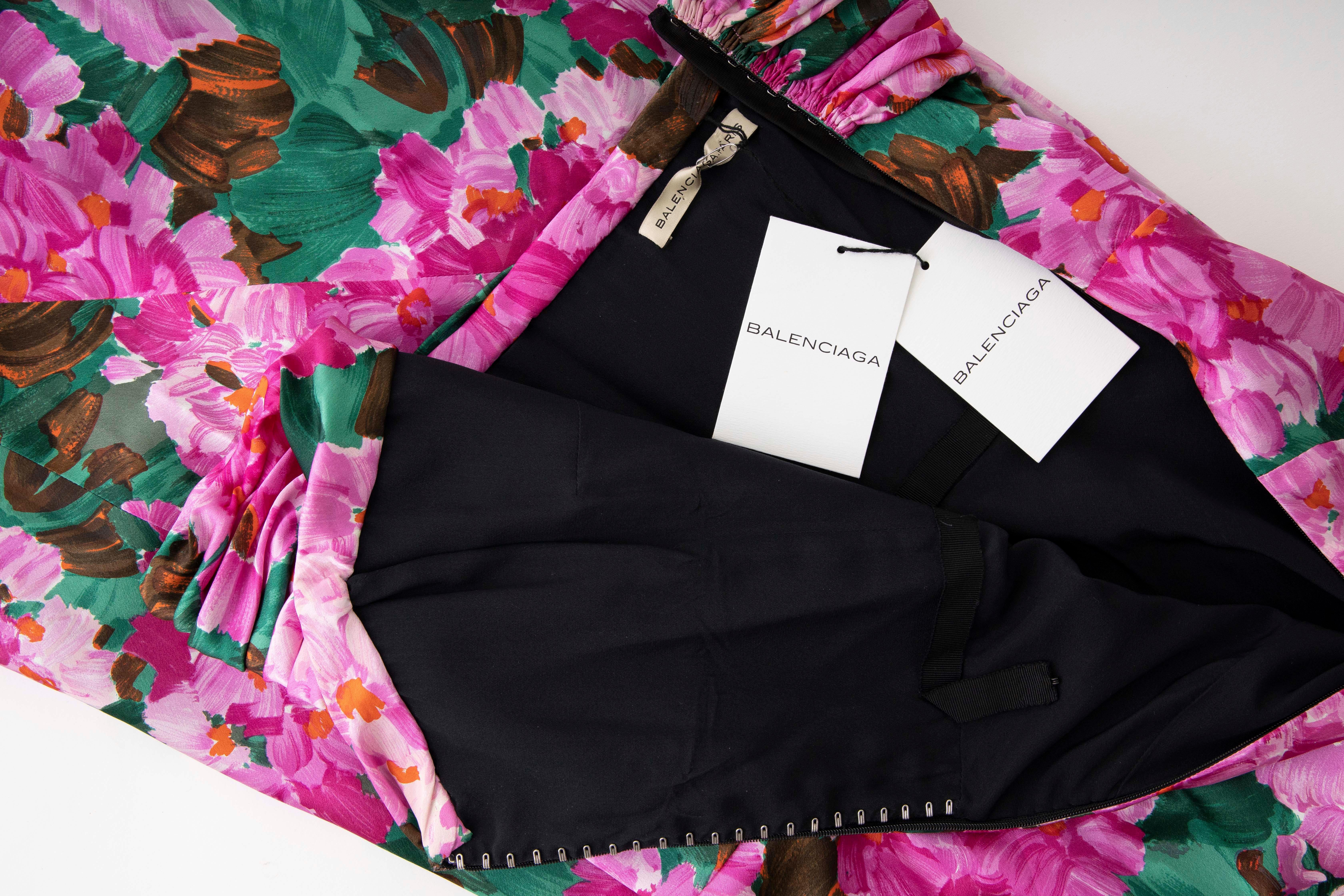 Balenciaga Nicolas Ghesquiere Silk Floral Strapless Evening Dress, Spring 2008 6