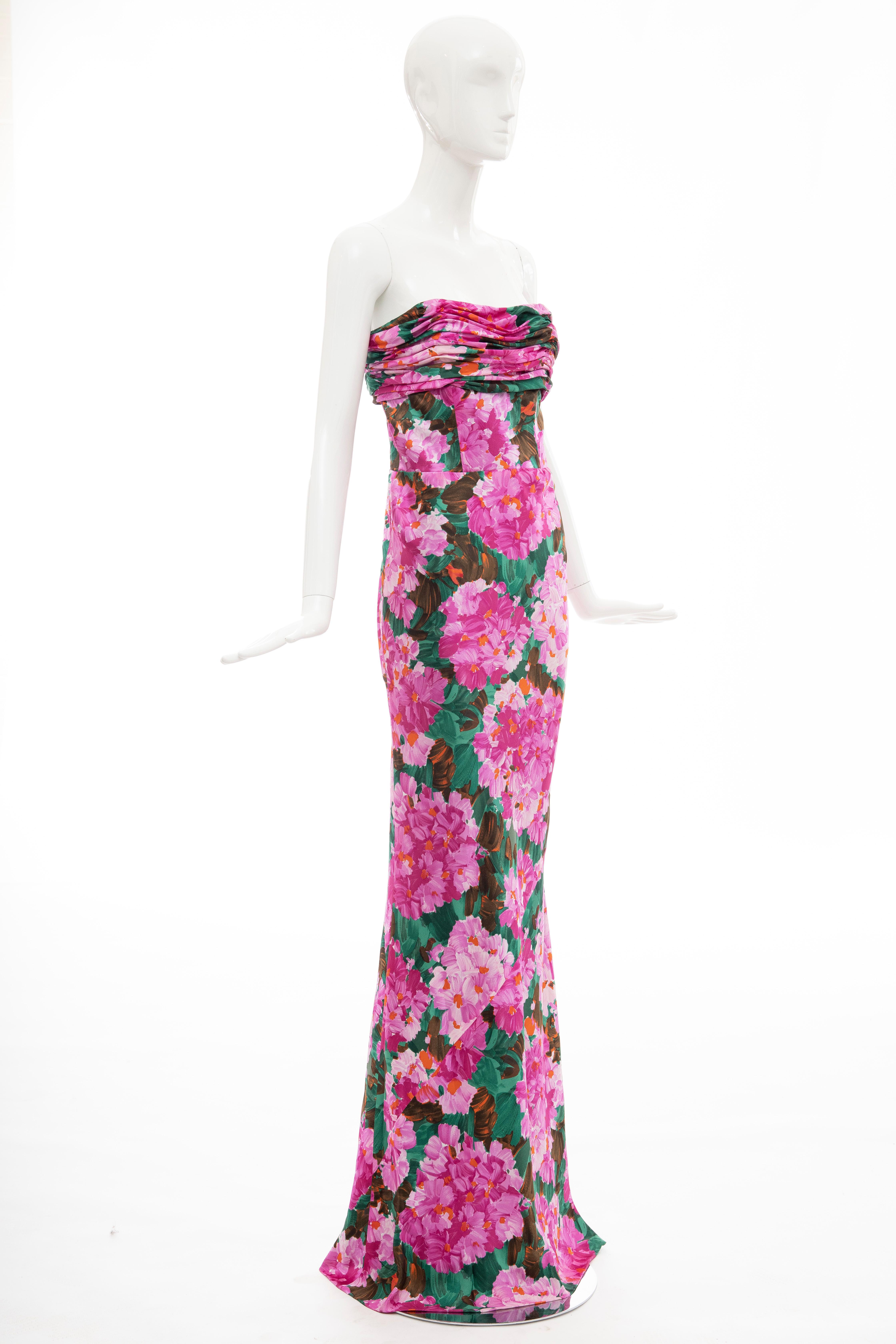 Pink Balenciaga Nicolas Ghesquiere Silk Floral Strapless Evening Dress, Spring 2008