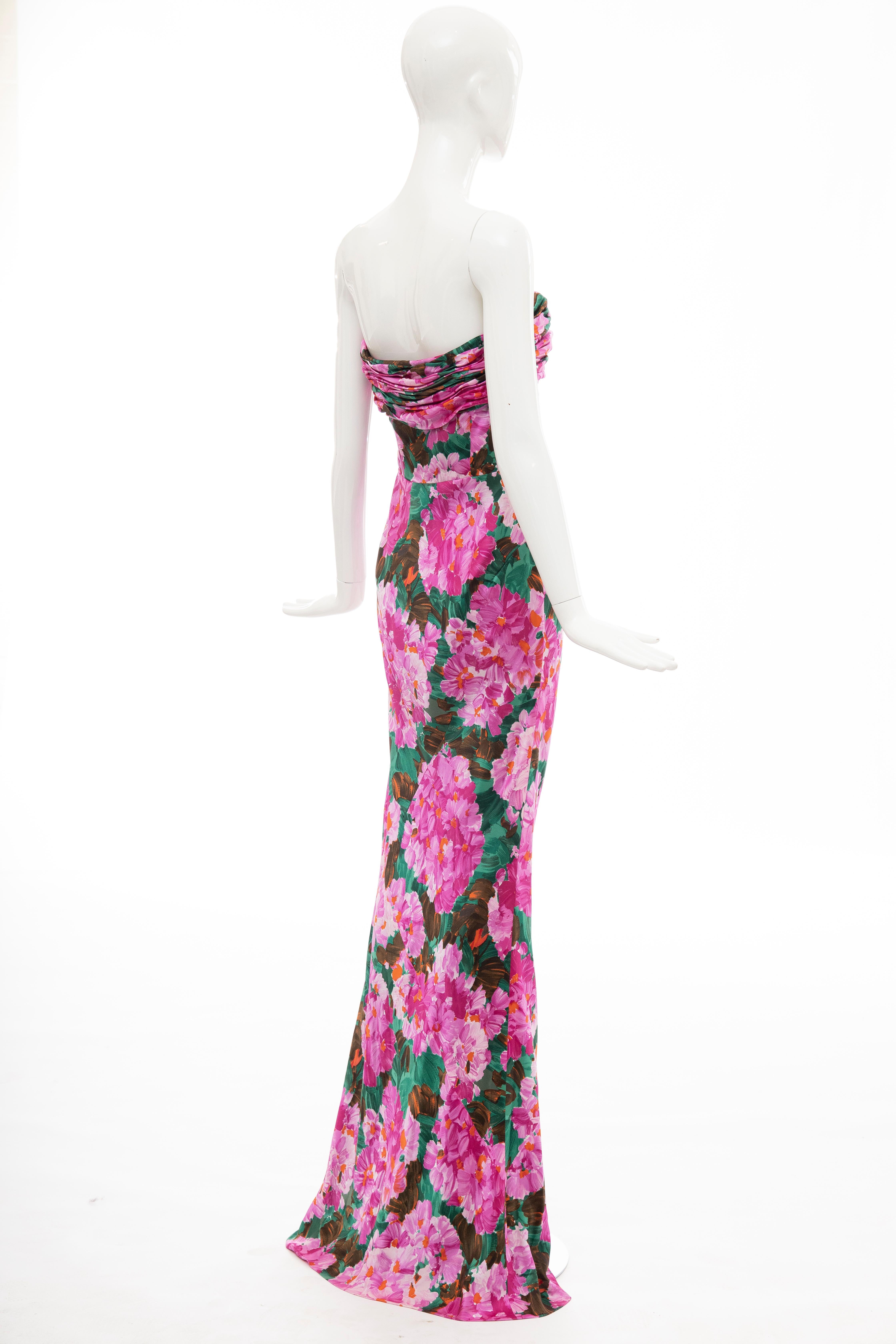 Women's Balenciaga Nicolas Ghesquiere Silk Floral Strapless Evening Dress, Spring 2008