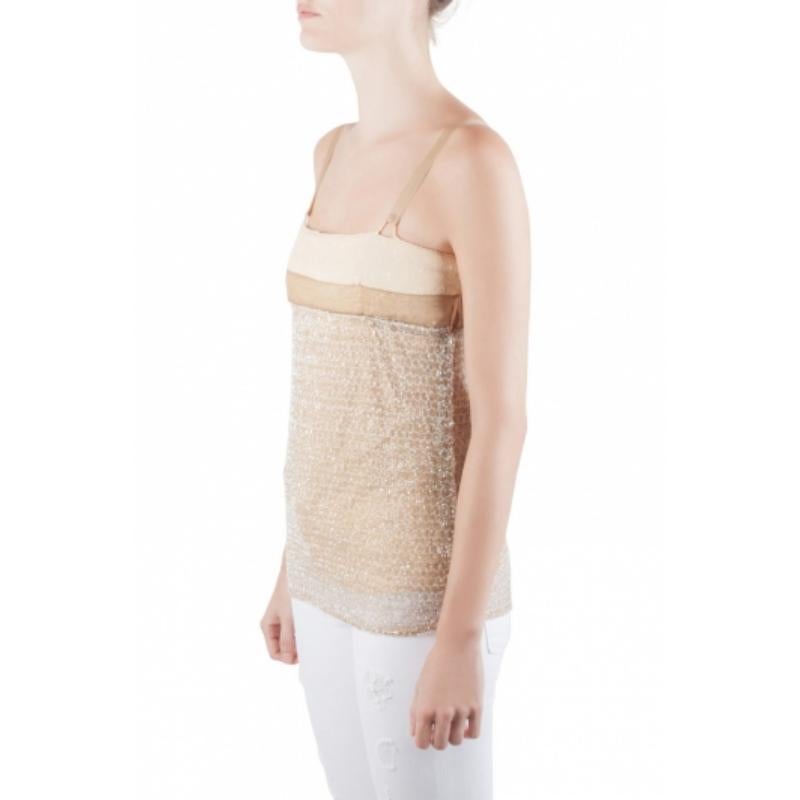 Balenciaga Ochre Yellow Embroidered Cotton Inlay Textured Camisole S Excellent état - En vente à Dubai, Al Qouz 2