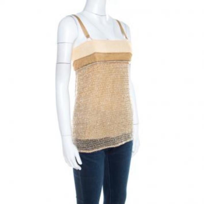 Balenciaga Ochre Yellow Embroidered Cotton Inlay Textured Camisole S en vente 2