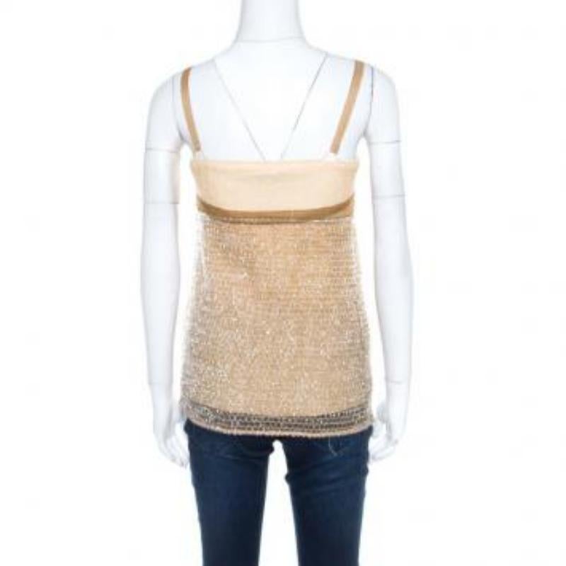 Balenciaga Ochre Yellow Embroidered Cotton Inlay Textured Camisole S en vente 3
