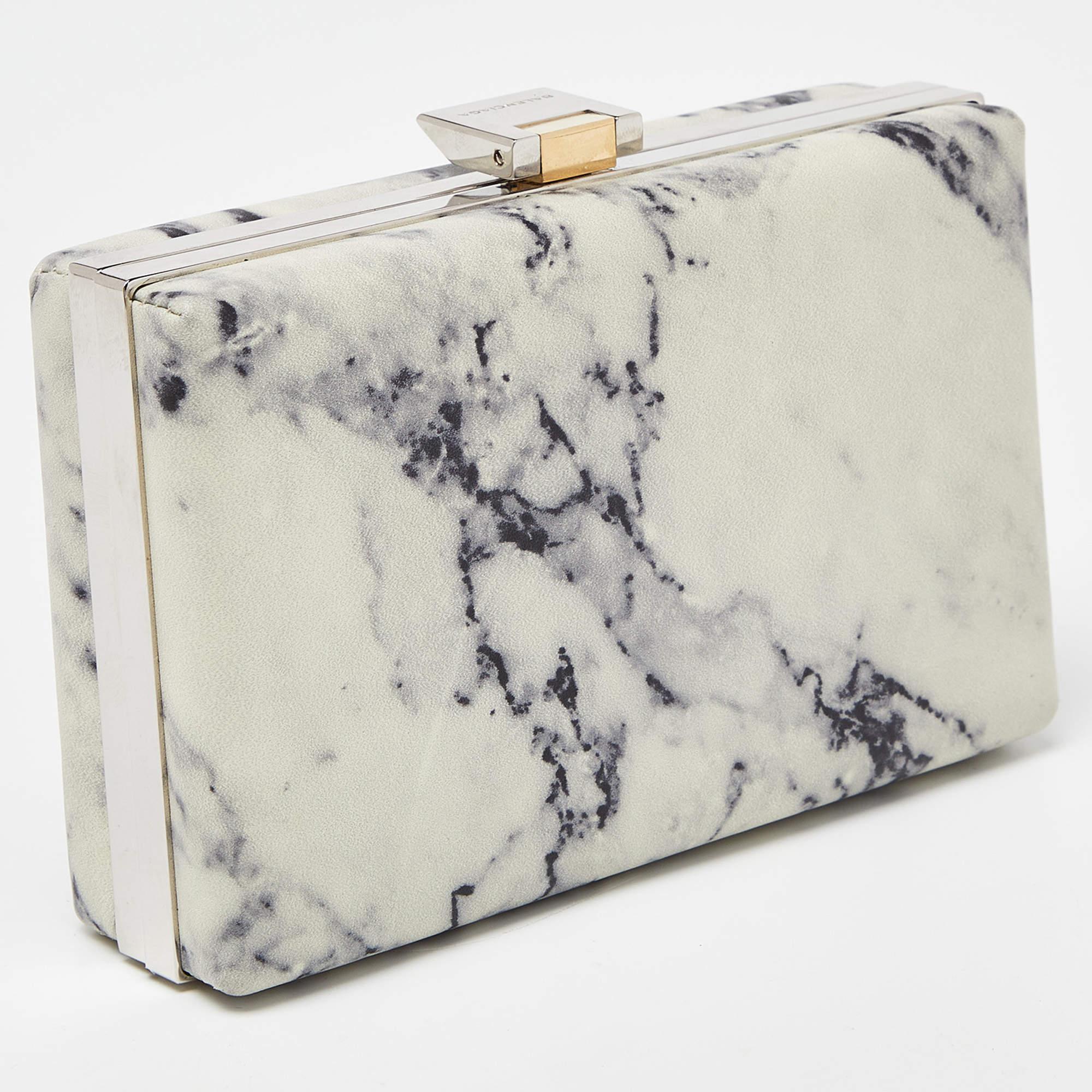 Gray Balenciaga Off White/Black Marble Leather Le Dix Minaudiere Box Clutch