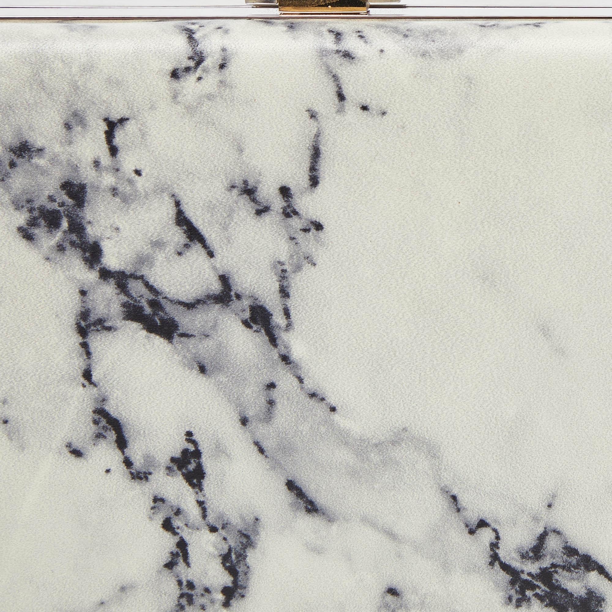 Women's Balenciaga Off White/Black Marble Leather Le Dix Minaudiere Box Clutch