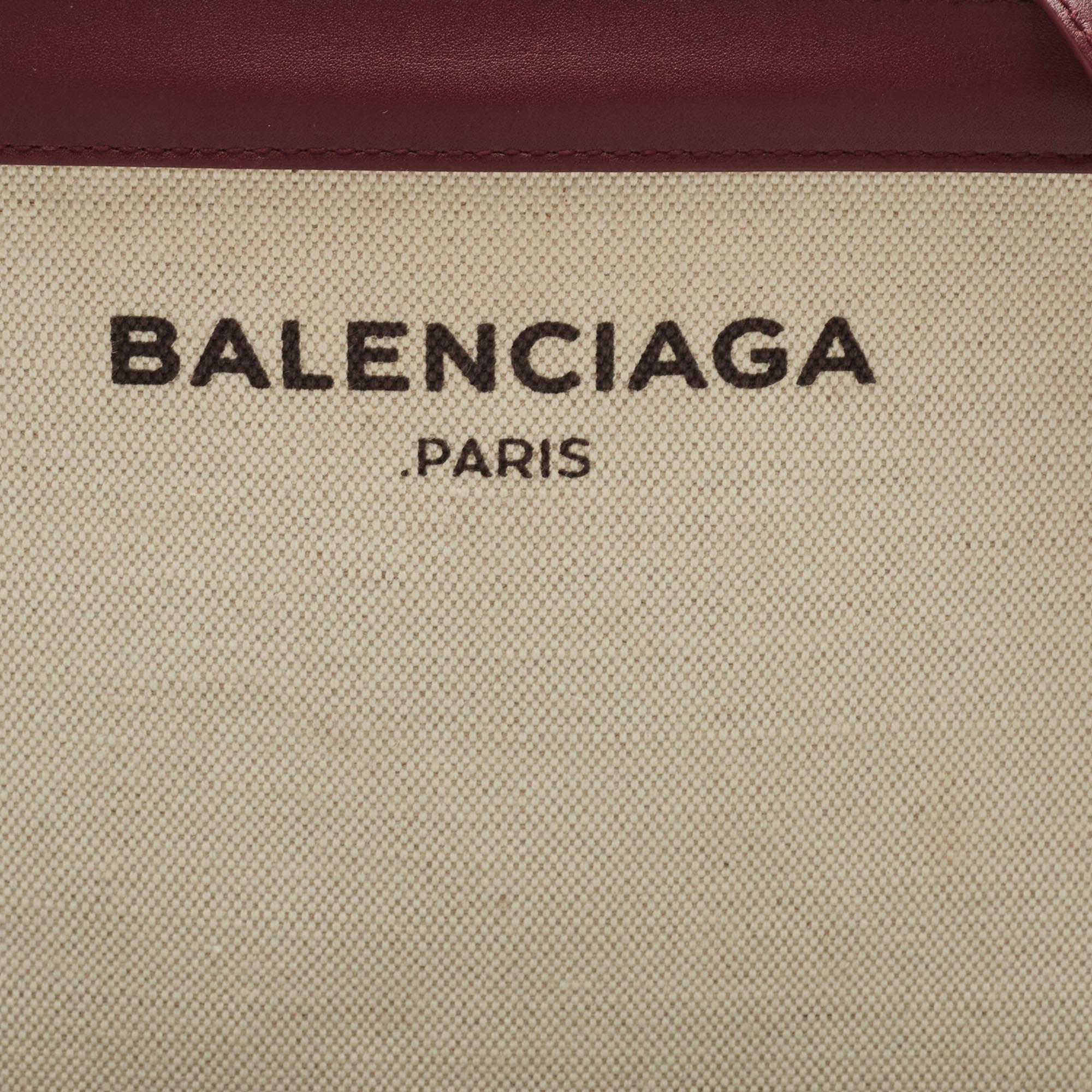 Balenciaga Off-White/Burgundy Canvas and Leather Navy Pochette Crossbody Bag 14