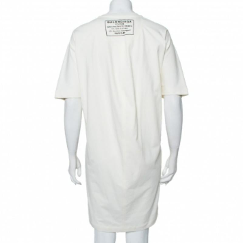 Gray Balenciaga Off White Cotton Knit Oversized T-Shirt Dress M For Sale