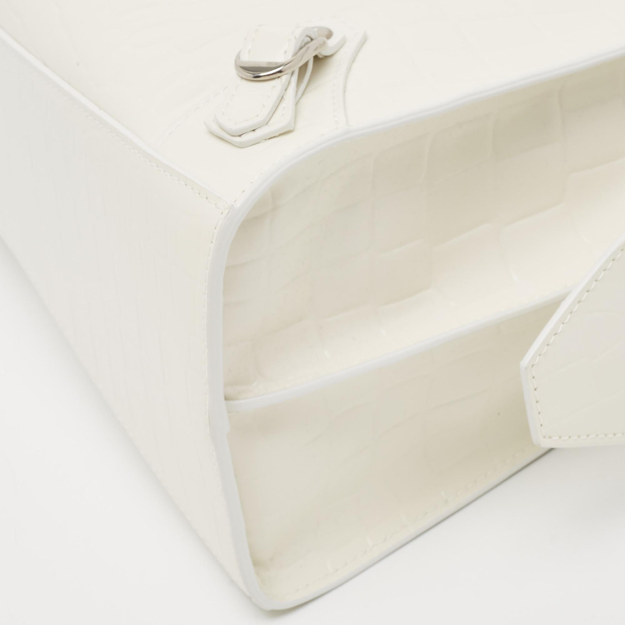 Women's Balenciaga Off White Croc Embossed Leather Small Neo Classic Tote For Sale