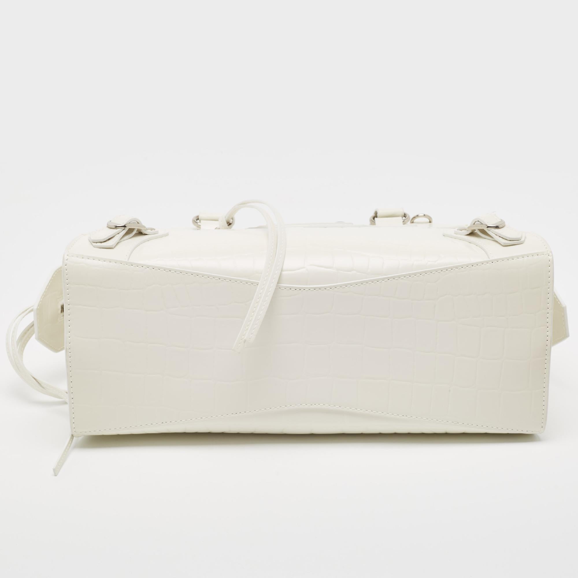 Balenciaga Off White Croc Embossed Leather Small Neo Classic Tote For Sale 2