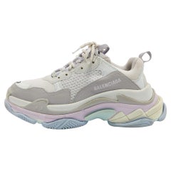 Balenciaga Off White/Grey Mesh and Nubuck Triple S Lace Up Sneakers Size 39