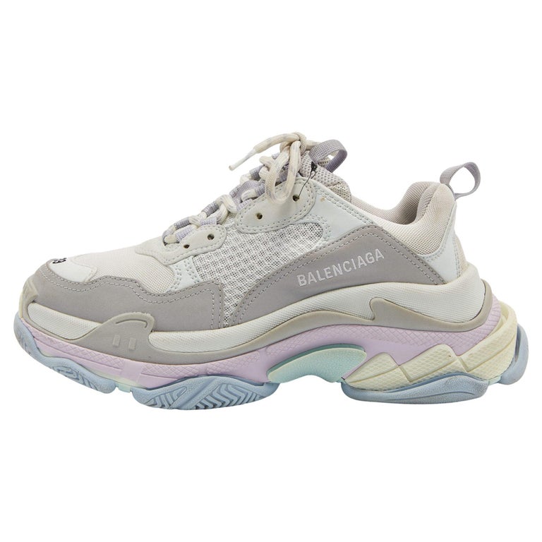 Balenciaga Off White/Grey Mesh and Nubuck Triple S Lace Up Trainers ...