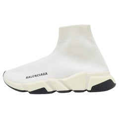 Used Balenciaga Off White Knit Fabric Speed Trainer Sneakers Size 37