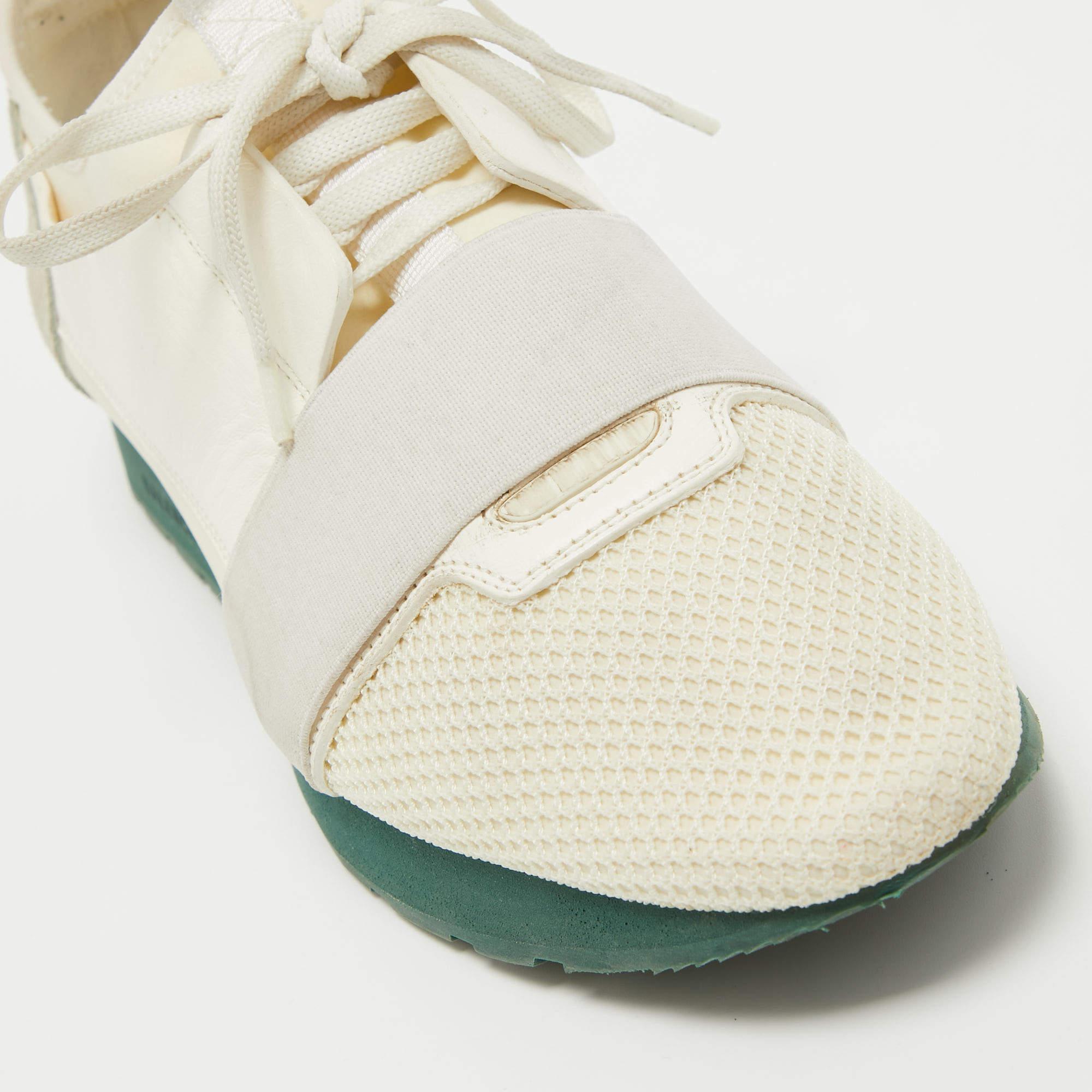 Balenciaga Off White Mesh and Leather Race Runner Sneakers Size 41 For Sale 4