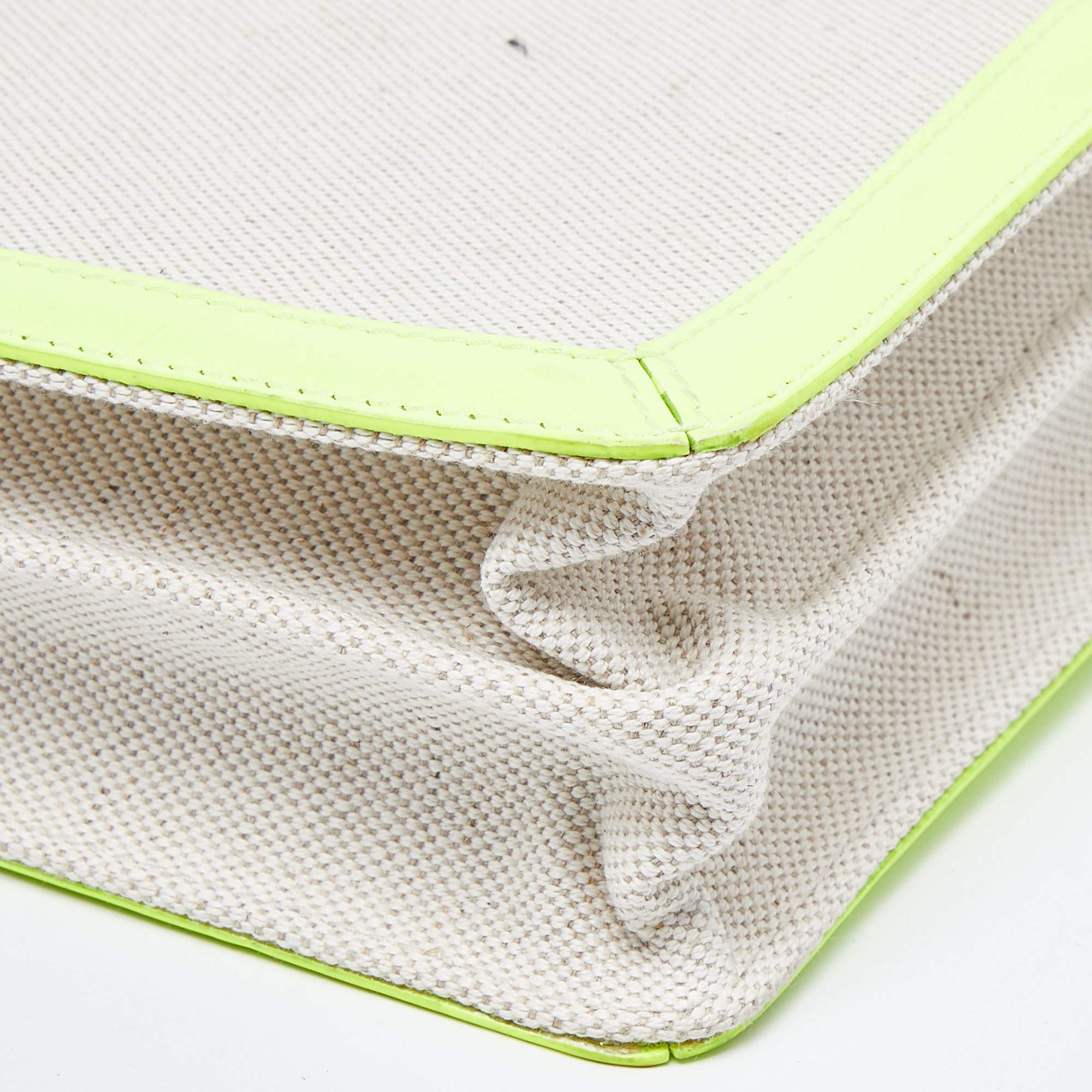 Beige Balenciaga Off White/Neon Green Canvas and Leather Navy Pochette Crossbody Bag