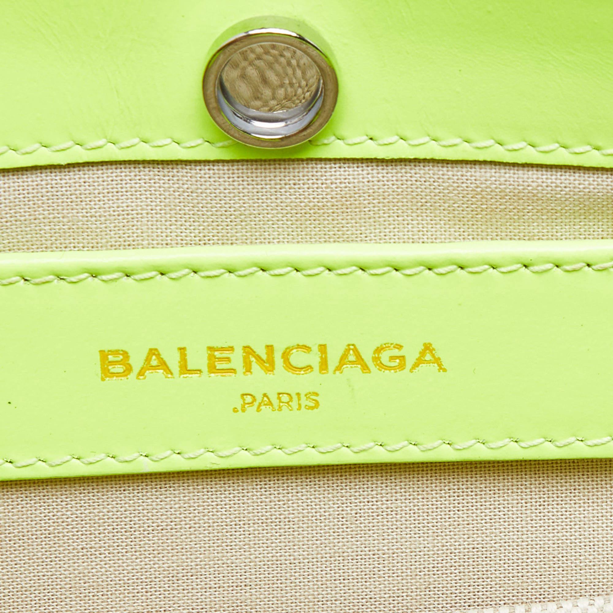 Women's Balenciaga Off White/Neon Green Canvas and Leather Navy Pochette Crossbody Bag