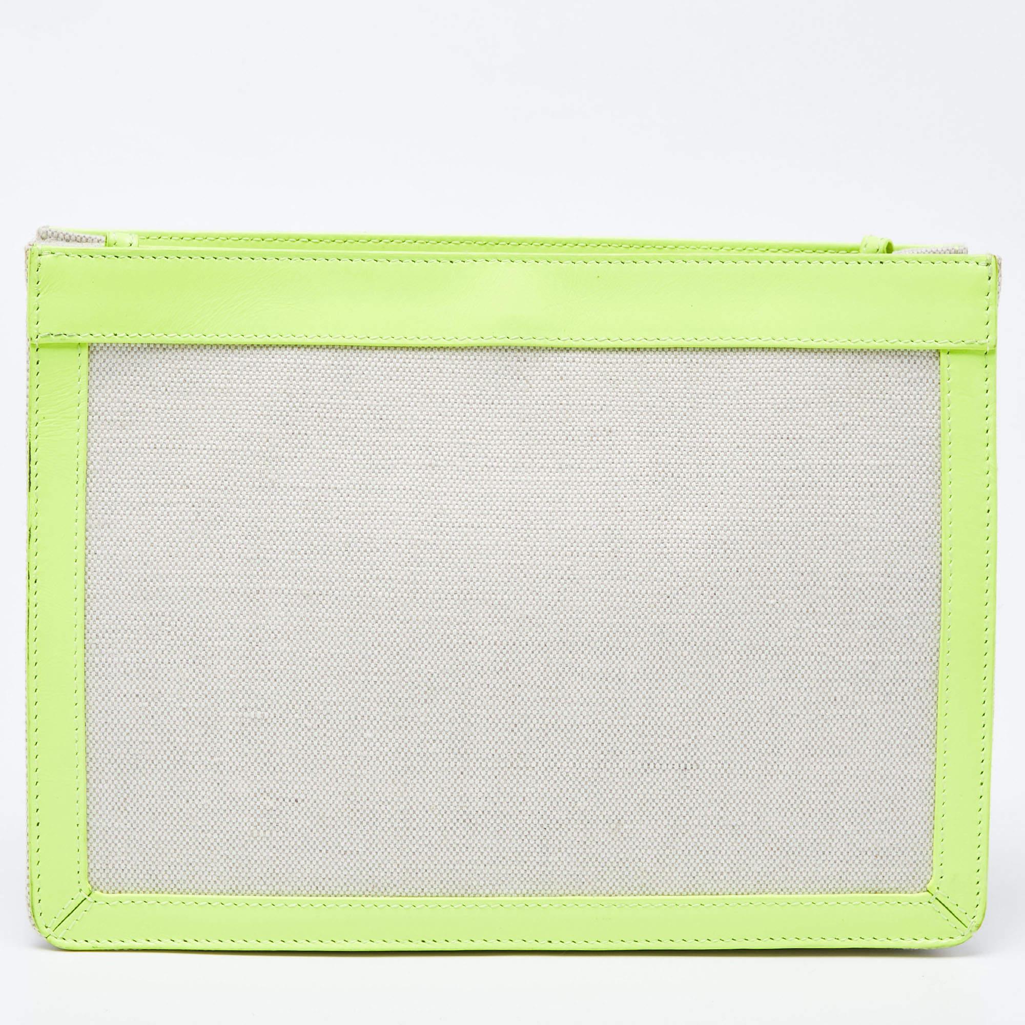 Balenciaga Off White/Neon Green Canvas and Leather Navy Pochette Crossbody Bag 1