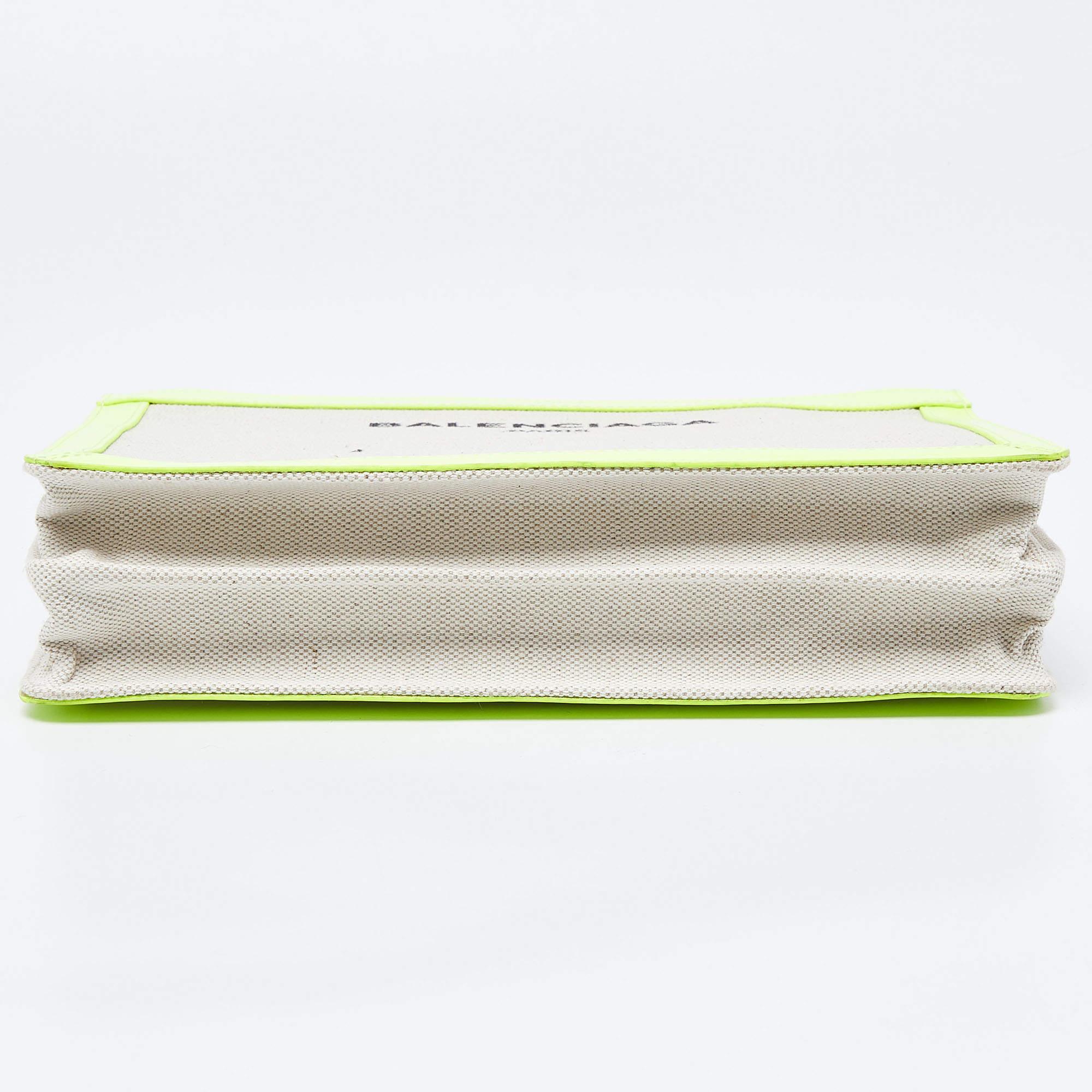 Balenciaga Off White/Neon Green Canvas and Leather Navy Pochette Crossbody Bag 4