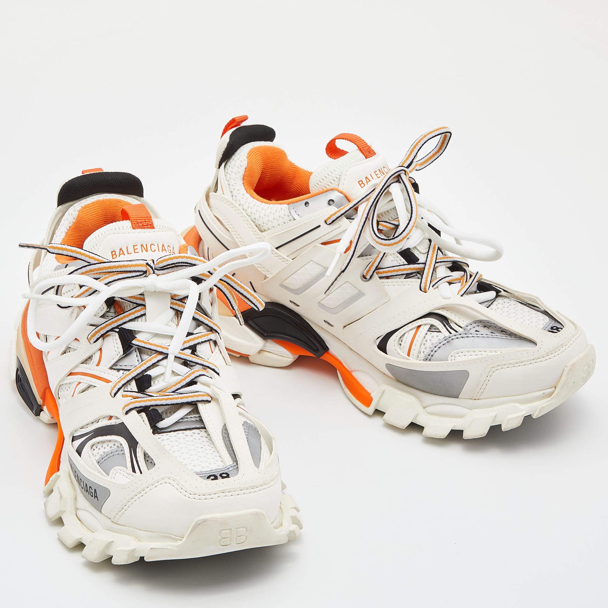 Women's Balenciaga Off White/Orange Leather and Mesh Track Sneakers Size 38