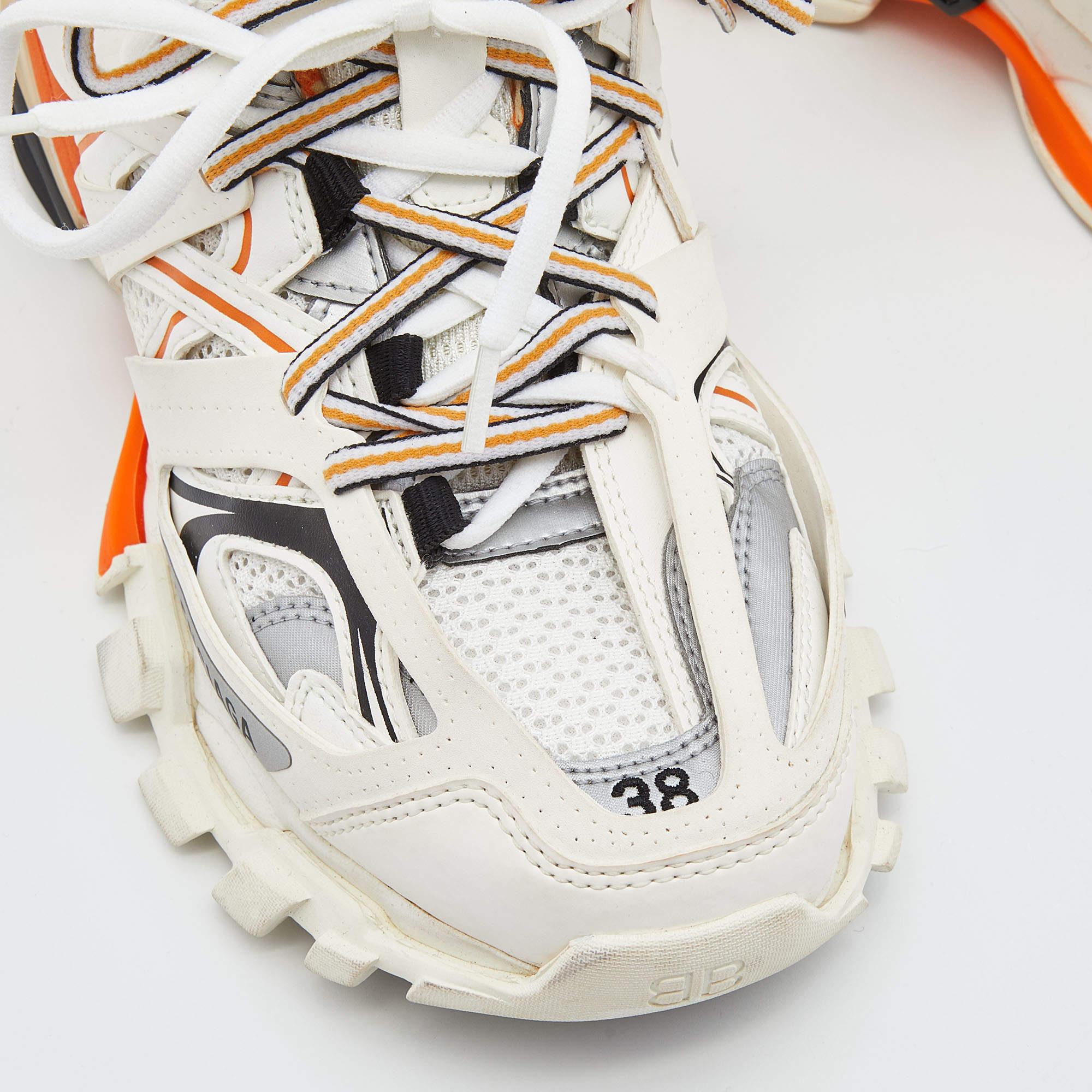 Balenciaga Off White/Orange Leather and Mesh Track Sneakers Size 38 1