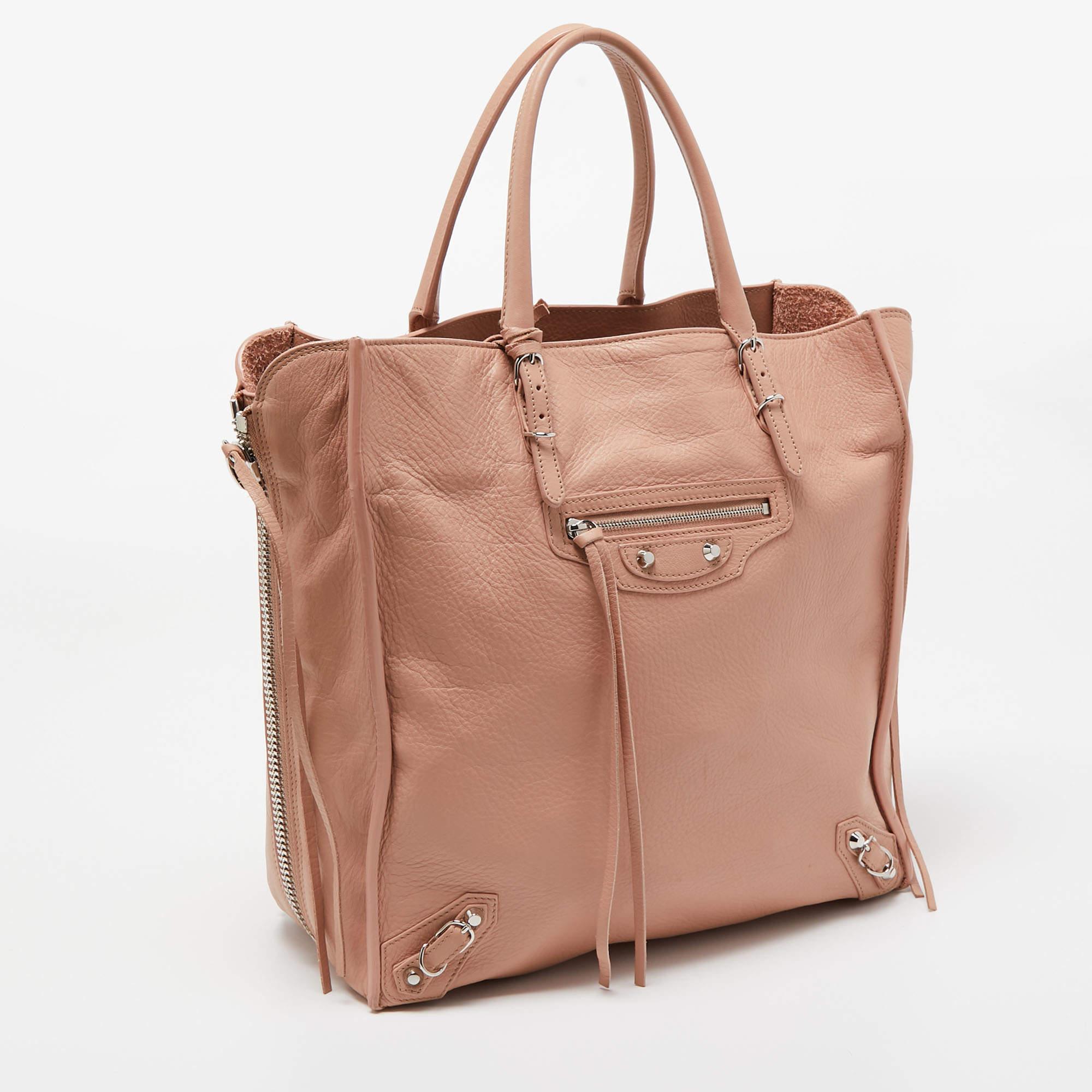 Beige Balenciaga Old Rose Leather Papier A5 Tote
