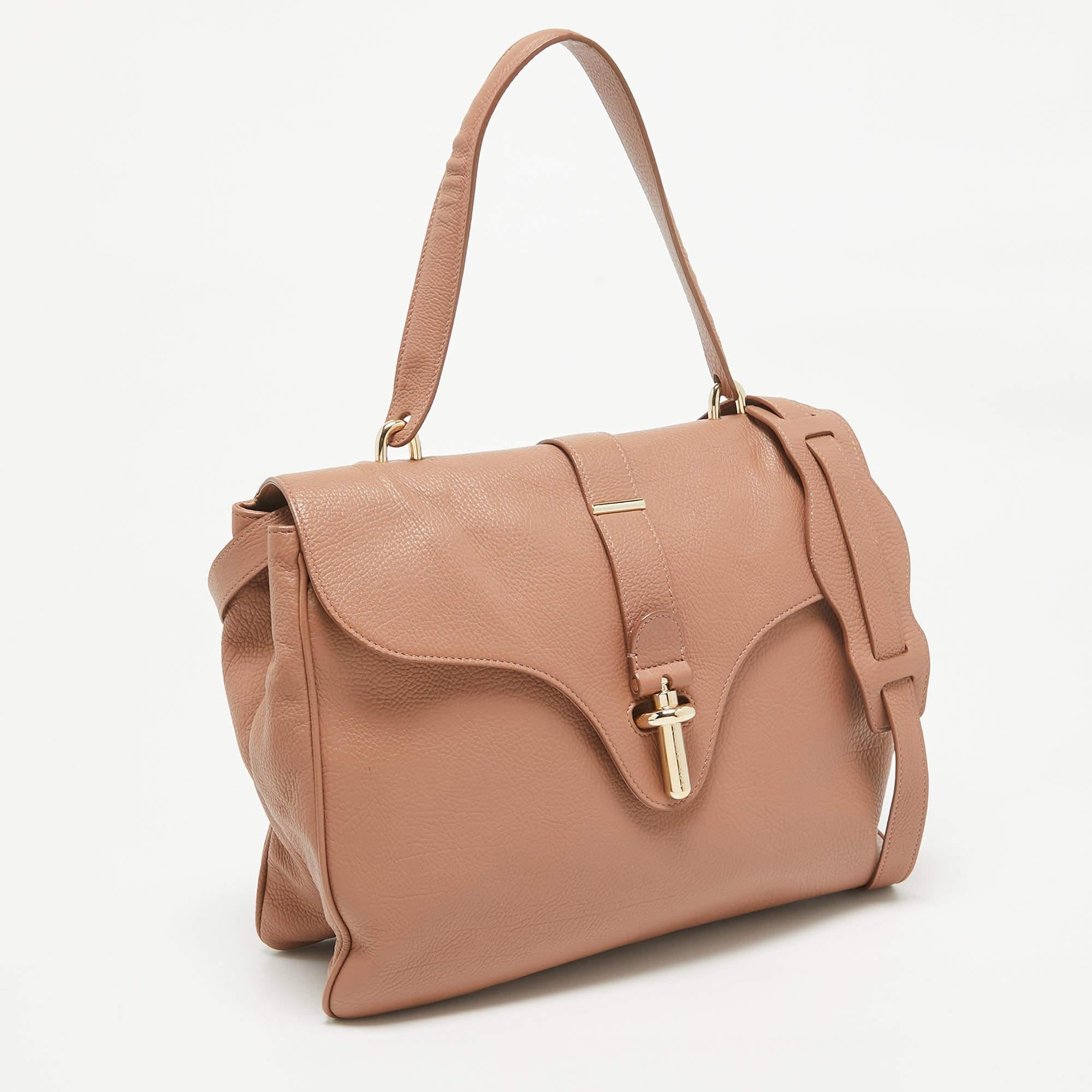Brown Balenciaga Old Rose Leather Tube Clasp Top Handle Bag