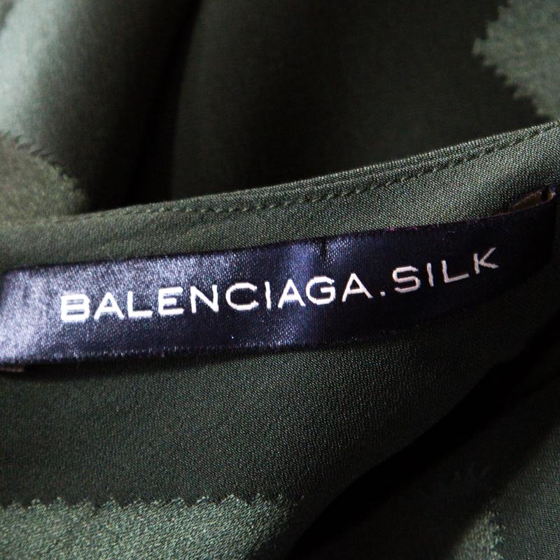 Women's Balenciaga Olive Green Satin Jacquard Back Tie Detail Sleeveless Top S